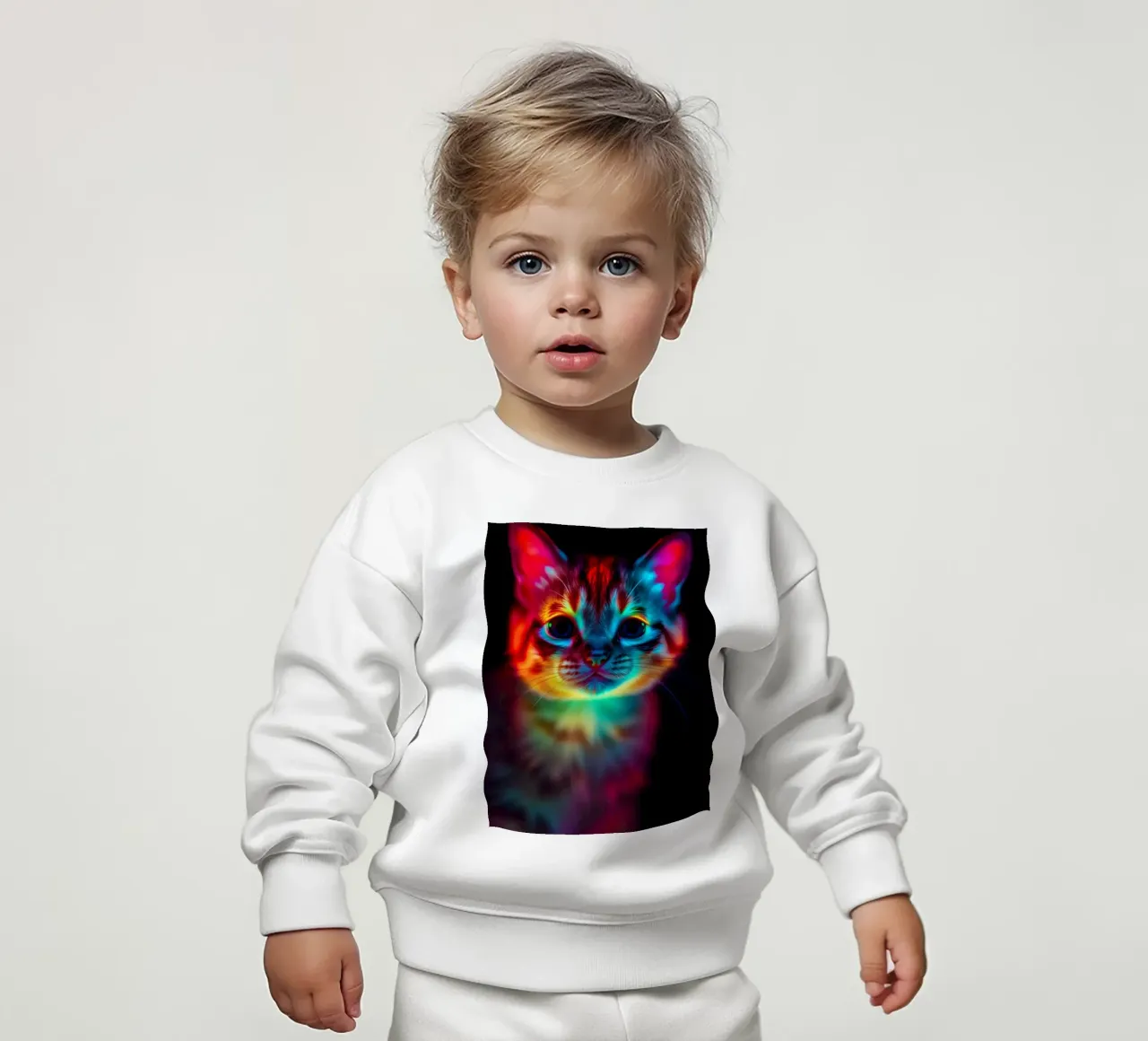 Gatto astratto colorato con illuminazione vivace felpa neonato da DesignDoodle