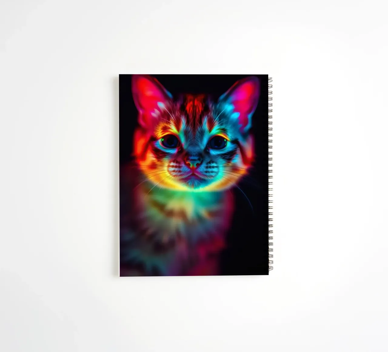 Colorful abstract cat design with vibrant lighting spiral notebook by DesignDoodle