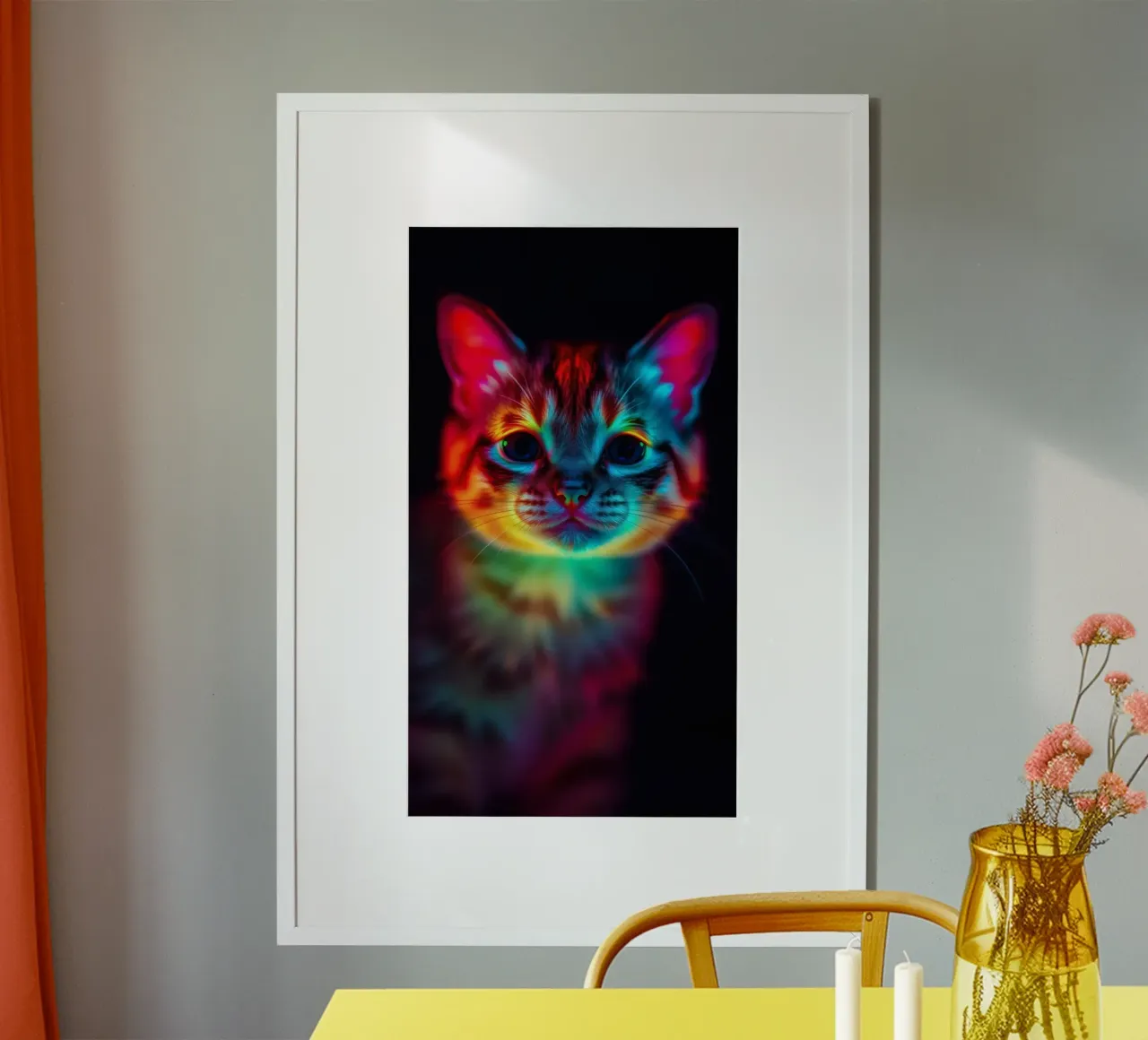 Kleurrijk abstract kattenontwerp met levendige verlichting hahnemühle van DesignDoodle