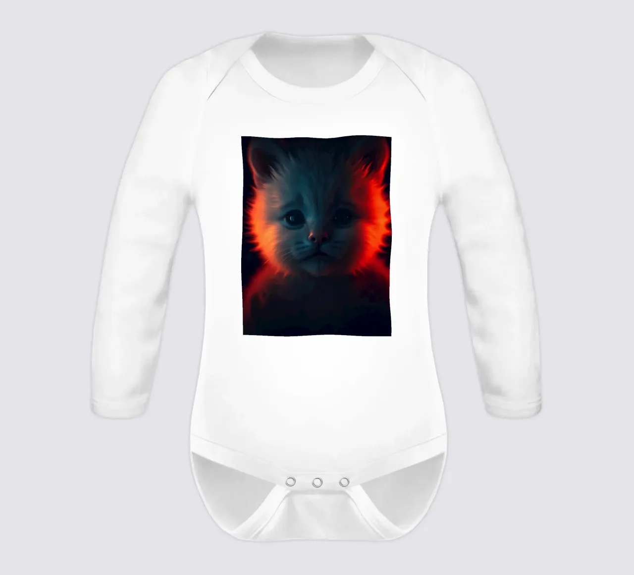 Cute kitten with glowing fur creates an enchanting wallpaper long-sleeve baby romper by DesignDoodle