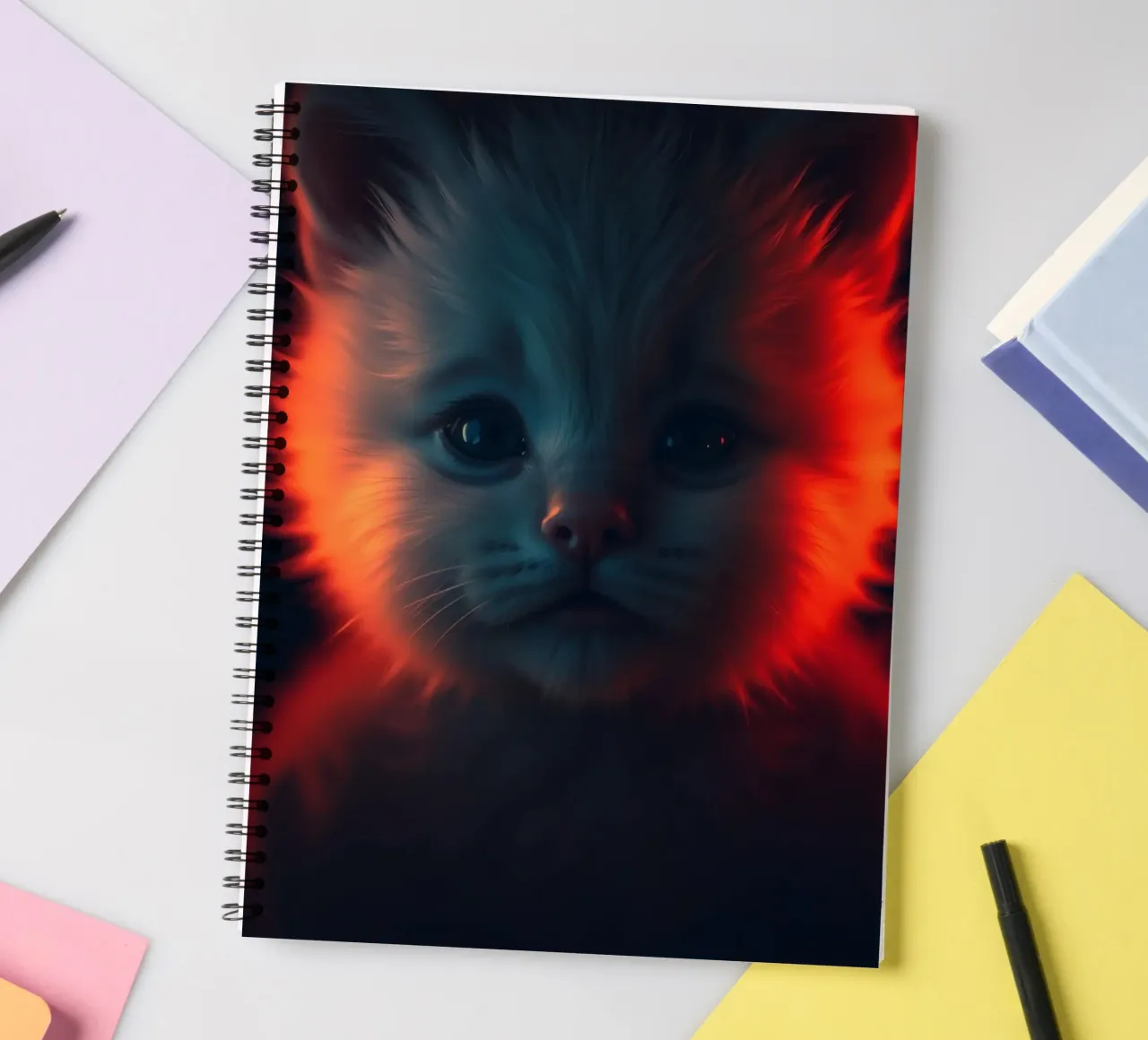 Un chaton mignon à la fourrure éclatante crée un fond d'écran enchanteur carnet à spirale de DesignDoodle
