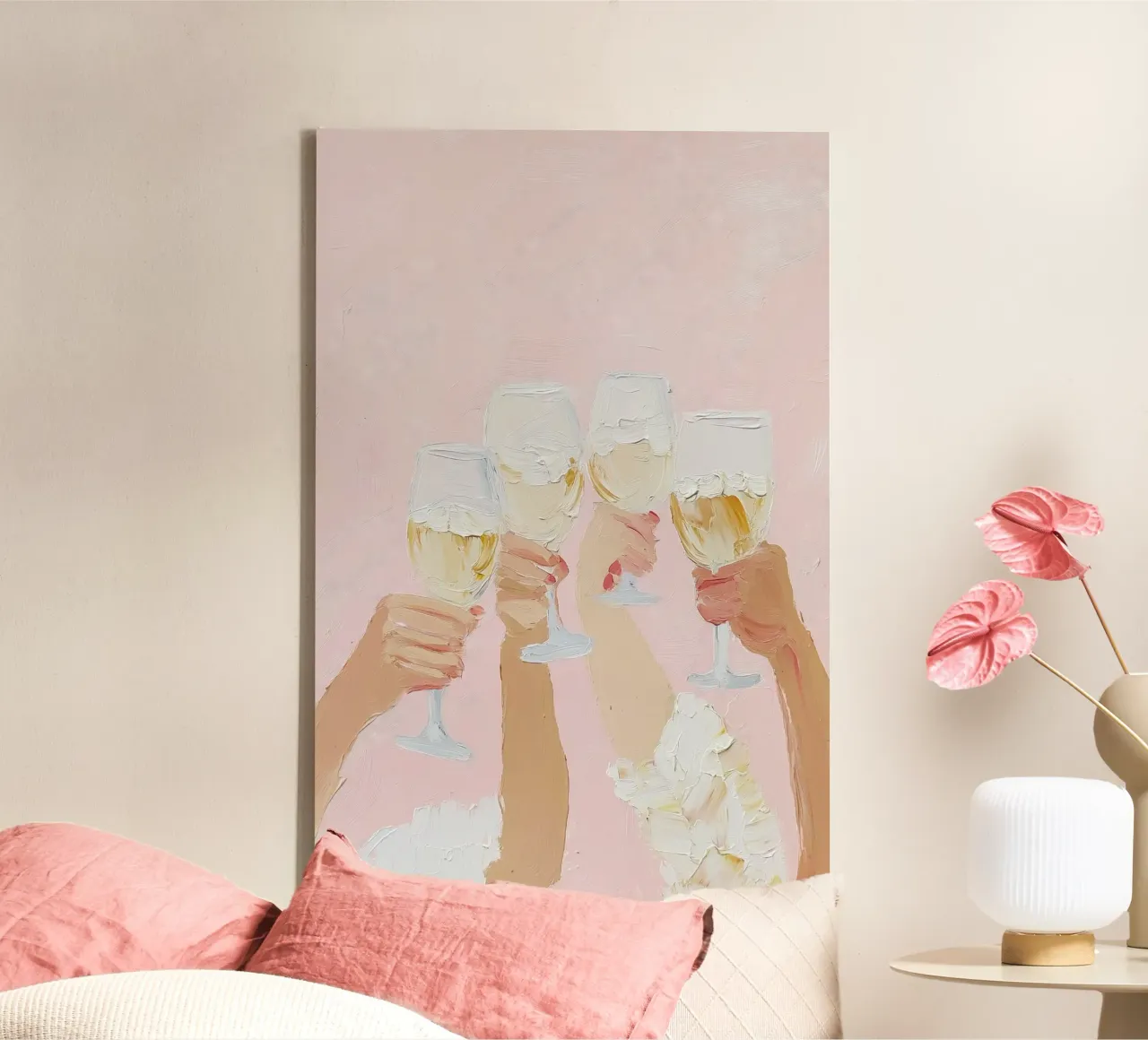 Poster Champagne, celebrazione rosa pastello Arte da parete moderna tela con Cornice a cassetta da Little Lila