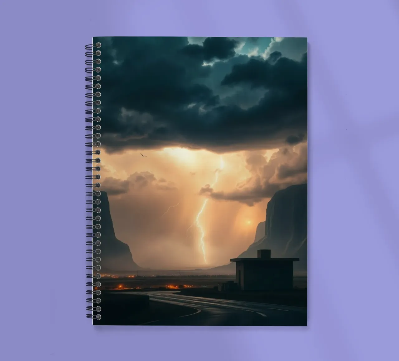 Stunning abstract landscape with dramatic lightning spiral notebook by DesignDoodle