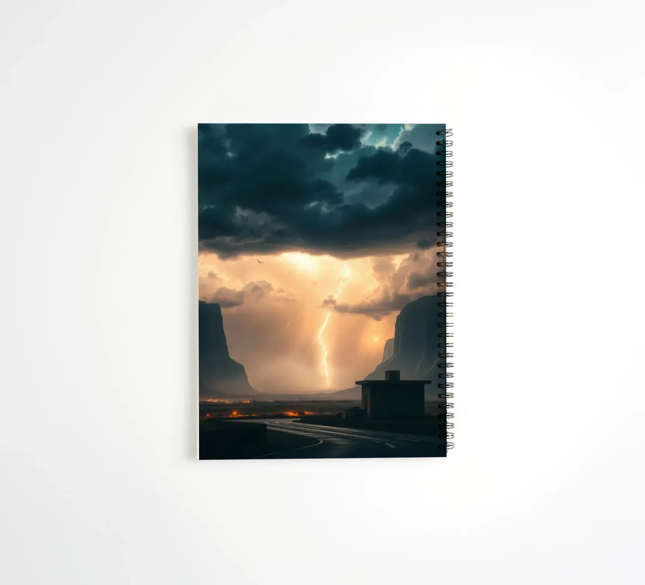 Stunning abstract landscape with dramatic lightning spiral notebook by DesignDoodle