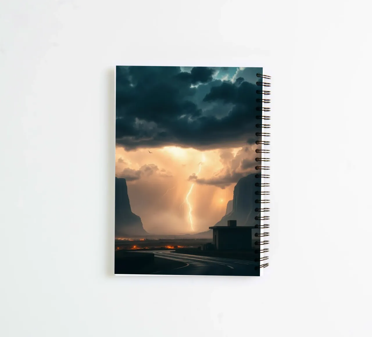 Stunning abstract landscape with dramatic lightning spiral notebook by DesignDoodle