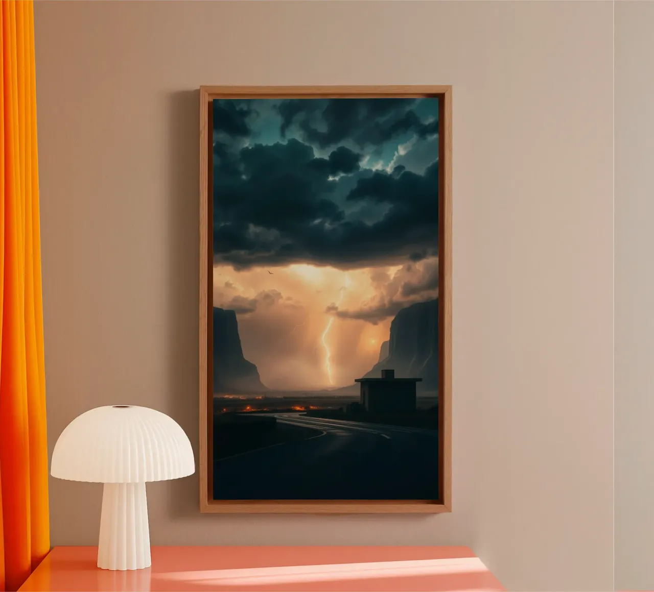 Stunning abstract landscape with dramatic lightning canvas with Floater frame by DesignDoodle