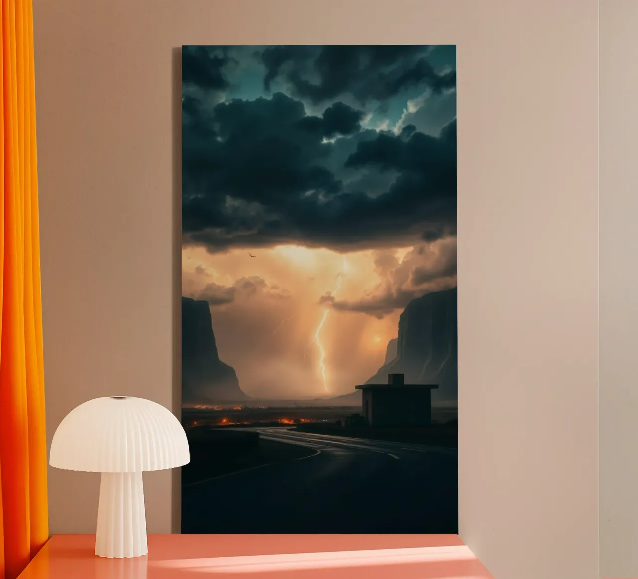 Stunning abstract landscape with dramatic lightning canvas with Floater frame by DesignDoodle