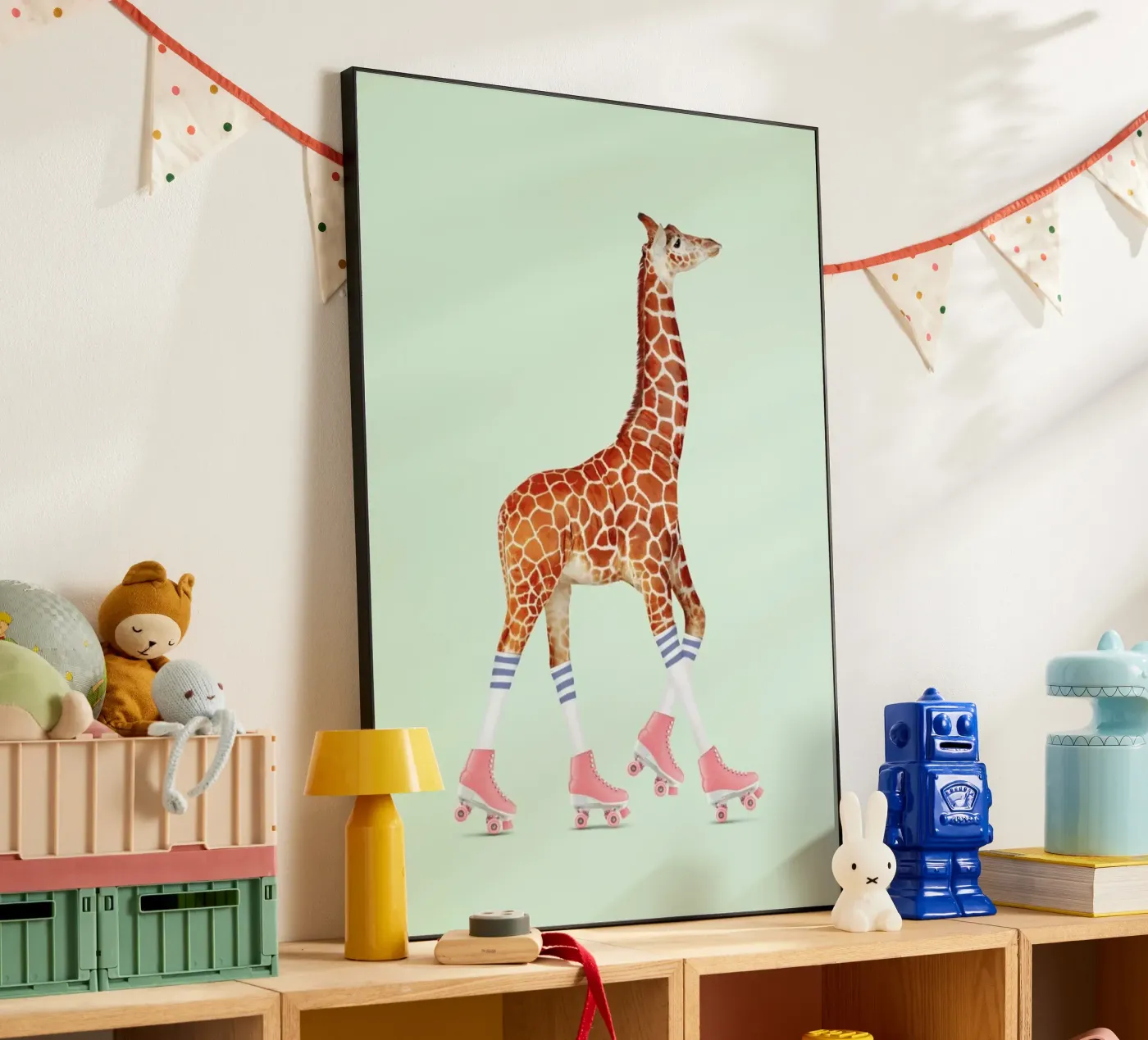 Rollerskating Giraffe alluminio dibond da Jonas Loose