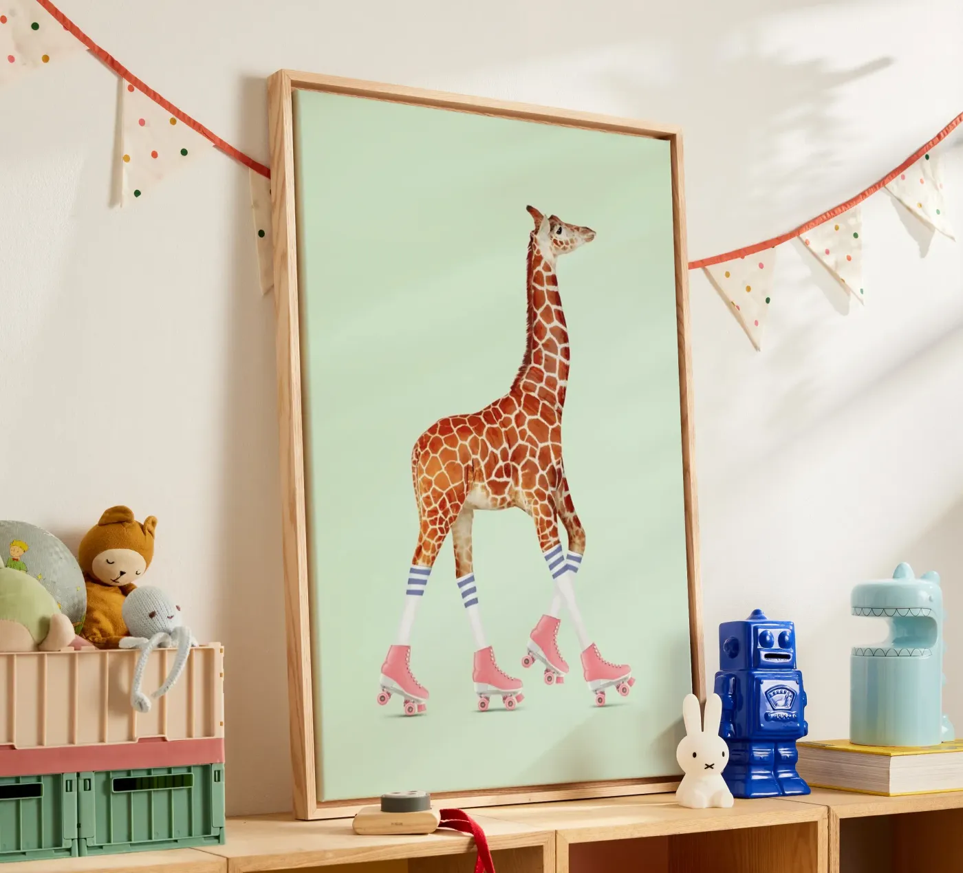 Rollerskating Giraffe canvas by Jonas Loose