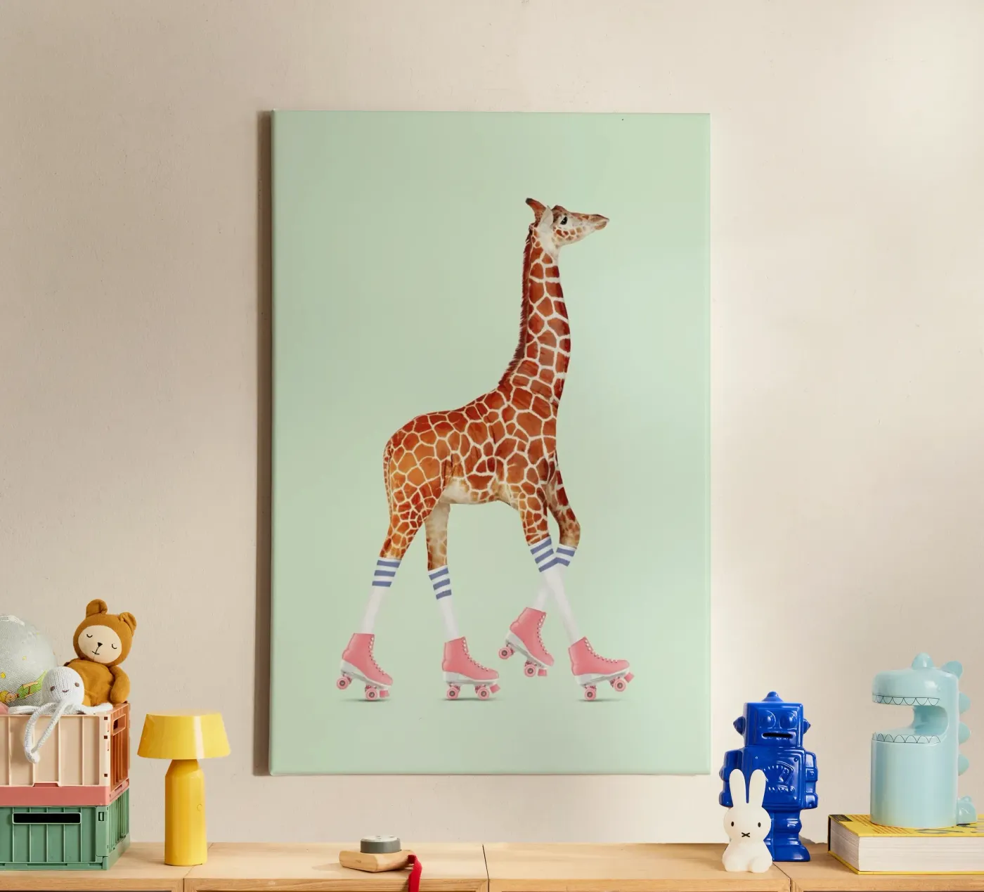 Rollerskating Giraffe canvas by Jonas Loose