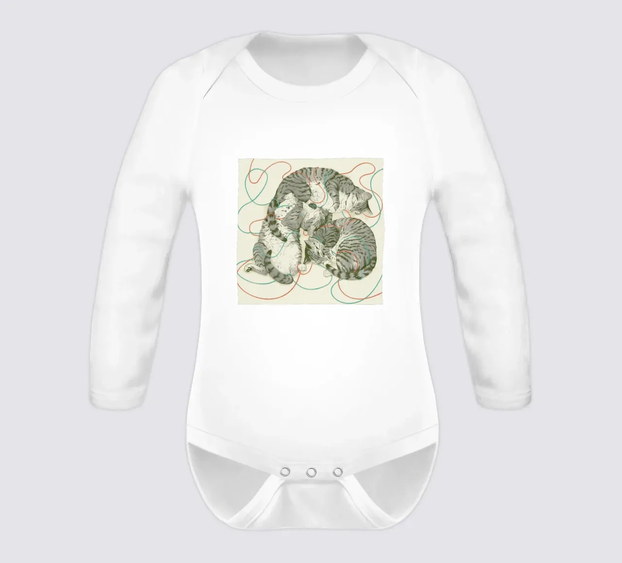 Sleeping Cats long-sleeve baby romper by Laura Graves