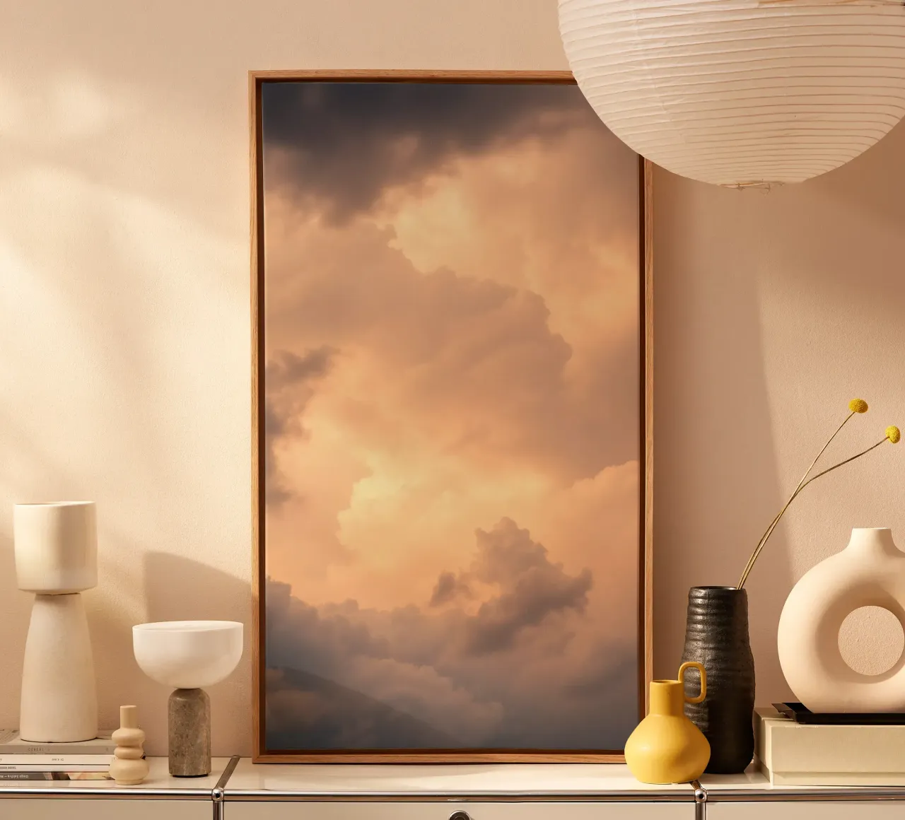 Beautiful abstract clouds with soft golden hues Leinwand von DesignDoodle