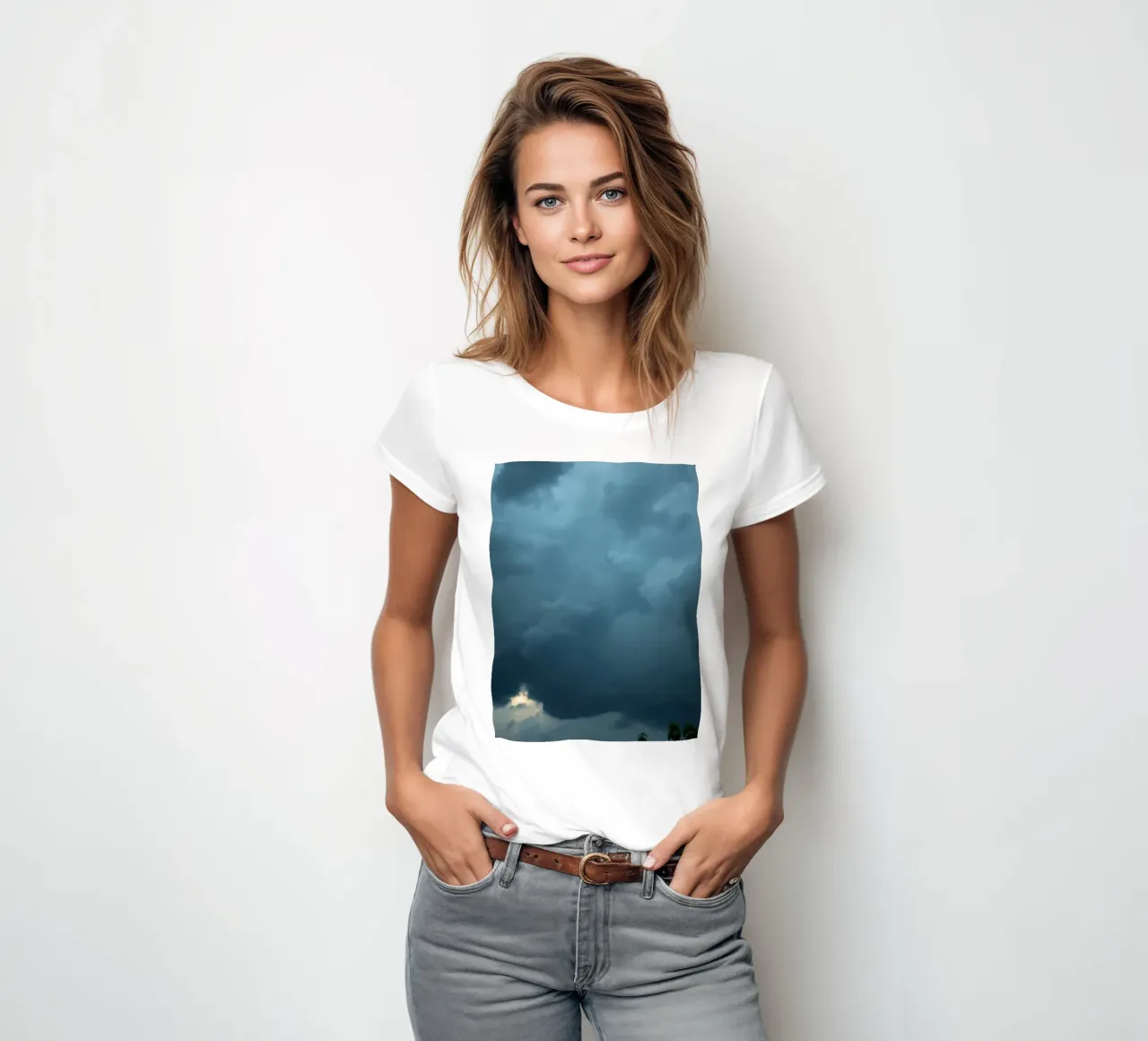 Dark and moody clouds gathering in the dramatic sky women's fitted t-shirt by DesignDoodle