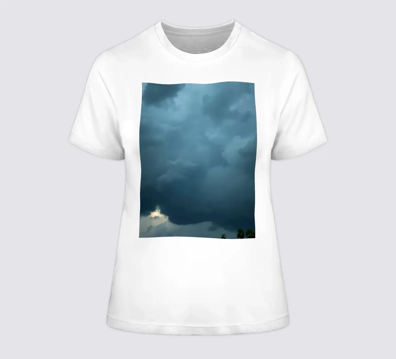 Dark and moody clouds gathering in the dramatic sky women's fitted t-shirt by DesignDoodle