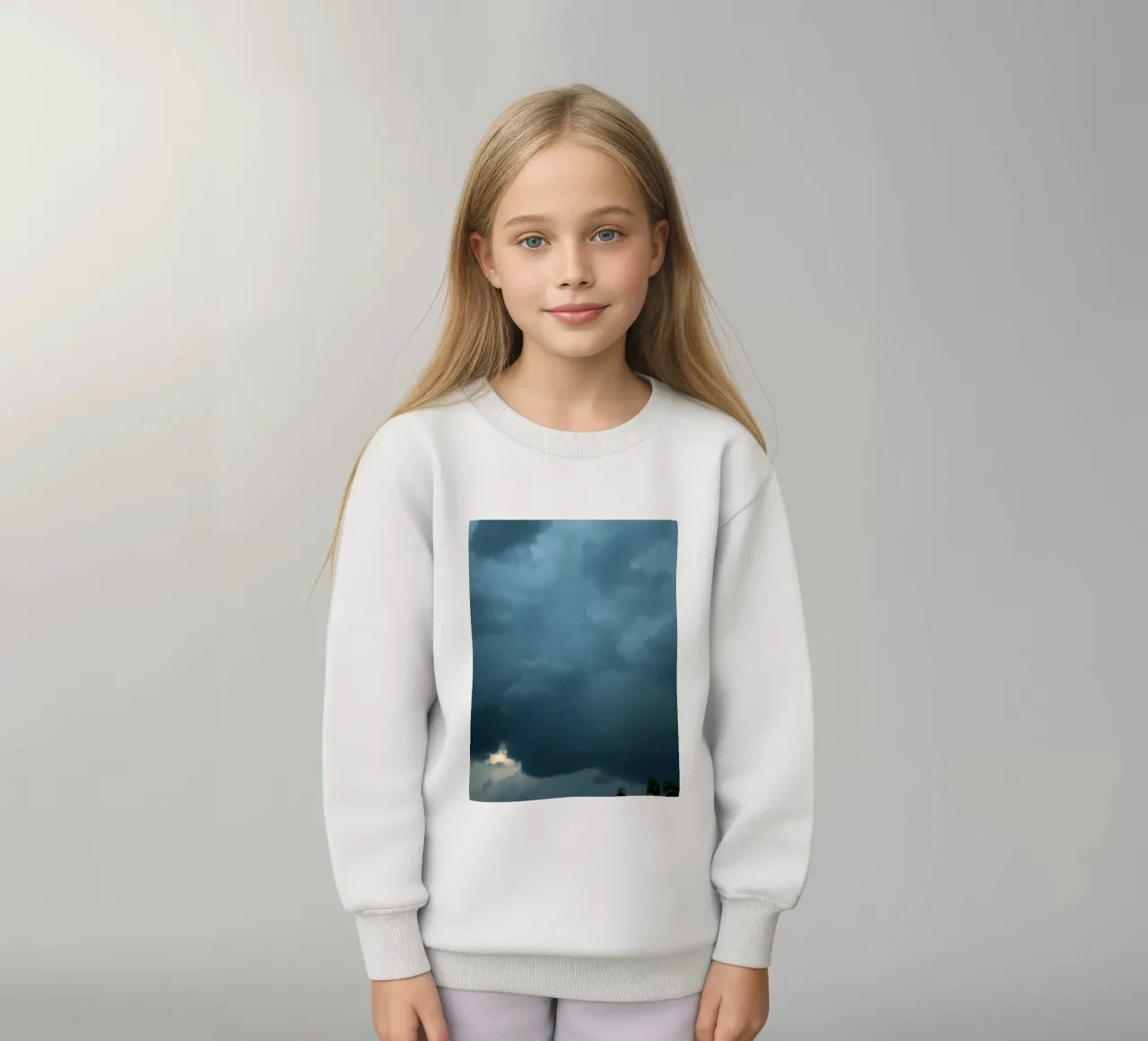 Dark and moody clouds gathering in the dramatic sky kids sweatshirt by DesignDoodle