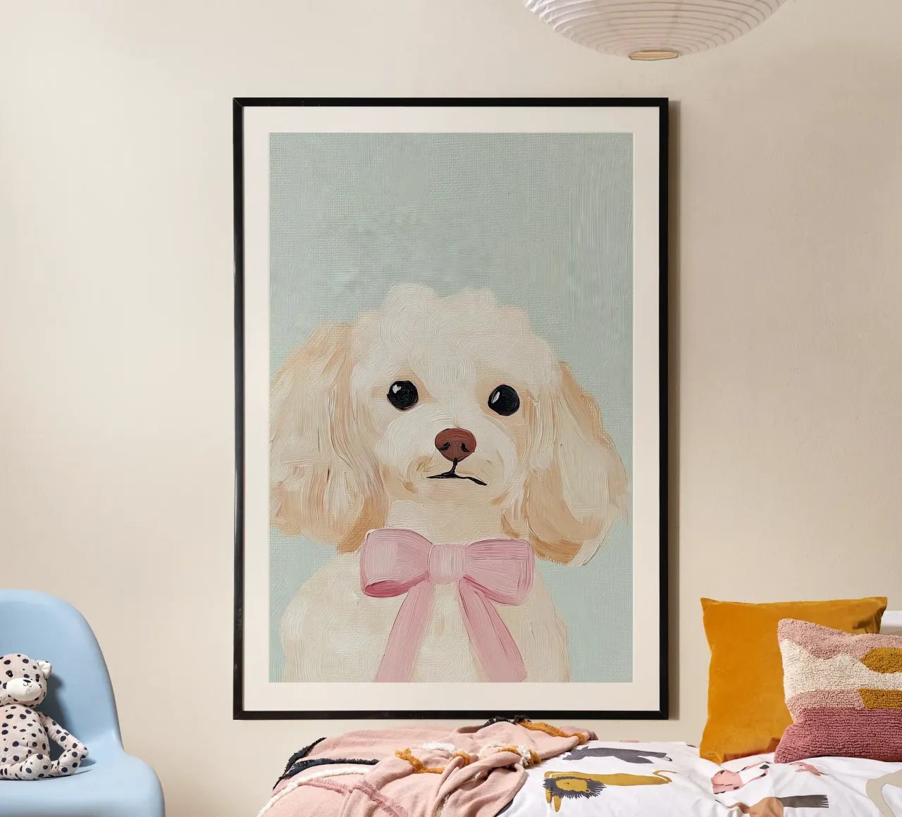 Poster di un cane carino, arte murale per la cameretta, stampe per la stanza dei giochi dei bambini poster con telaio in alluminio da Little Lila