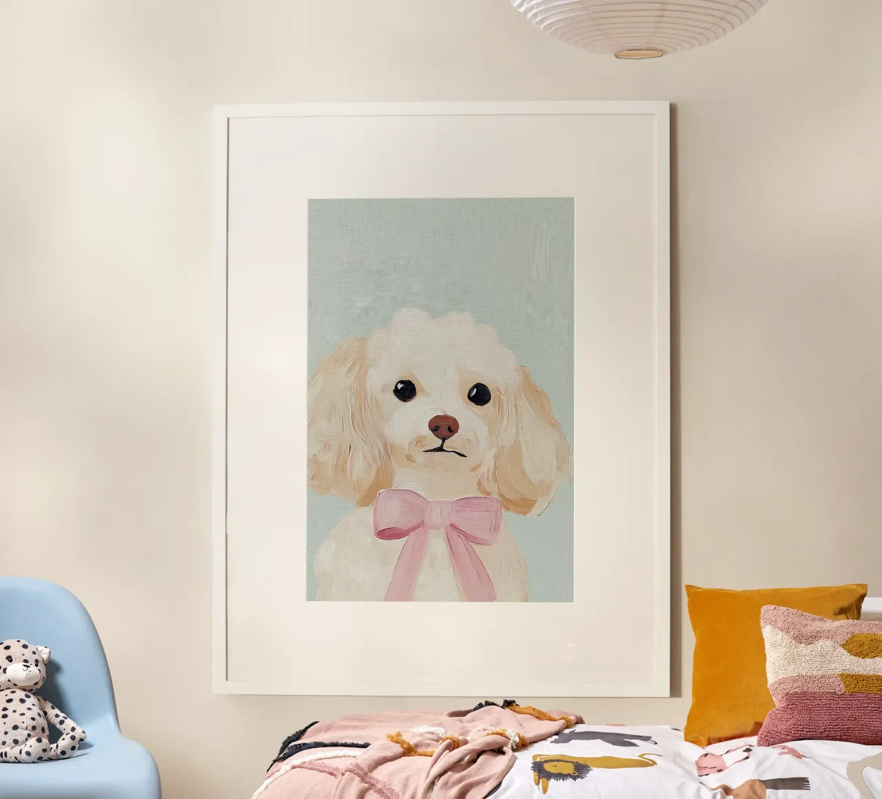 Poster di un cane carino, arte murale per la cameretta, stampe per la stanza dei giochi dei bambini poster con telaio in alluminio da Little Lila