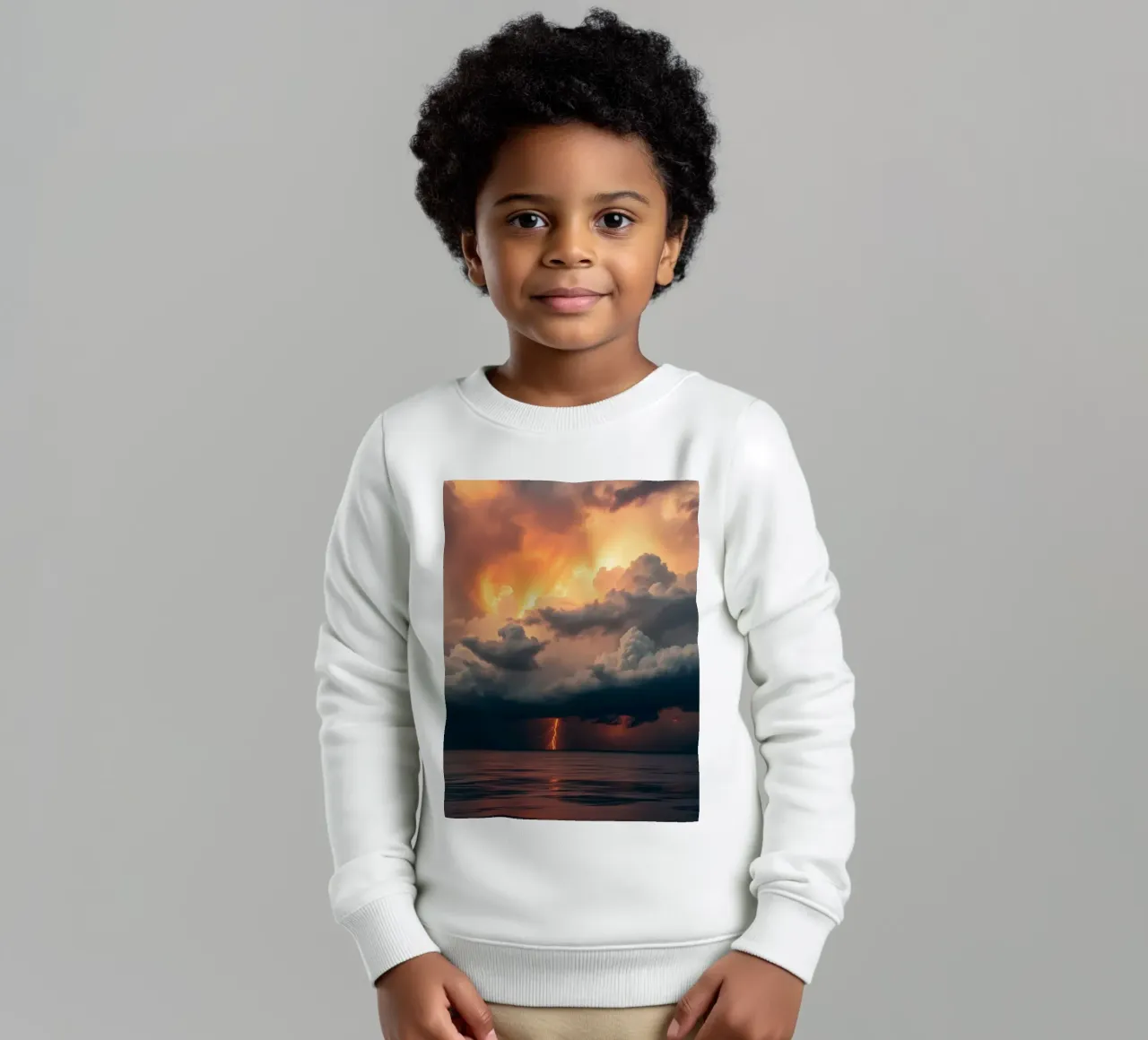 Dramática puesta de sol con nubes de tormenta y relámpagos iluminando sudadera para niño de DesignDoodle