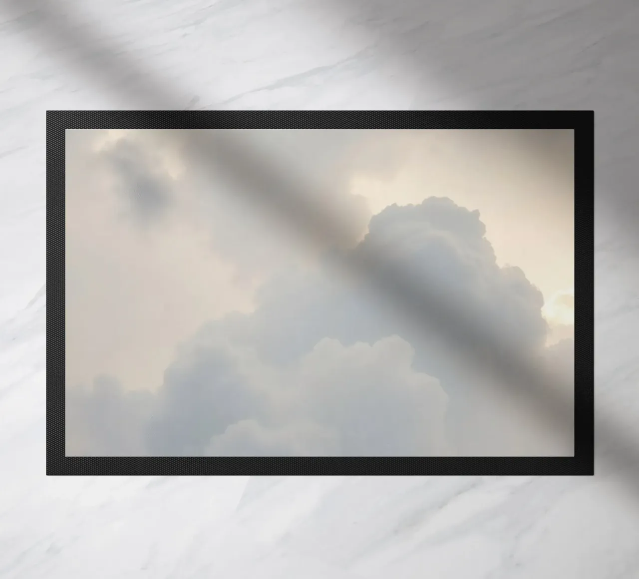 Sky filled with soft clouds and light hues a calm and sooth doormat by DesignDoodle