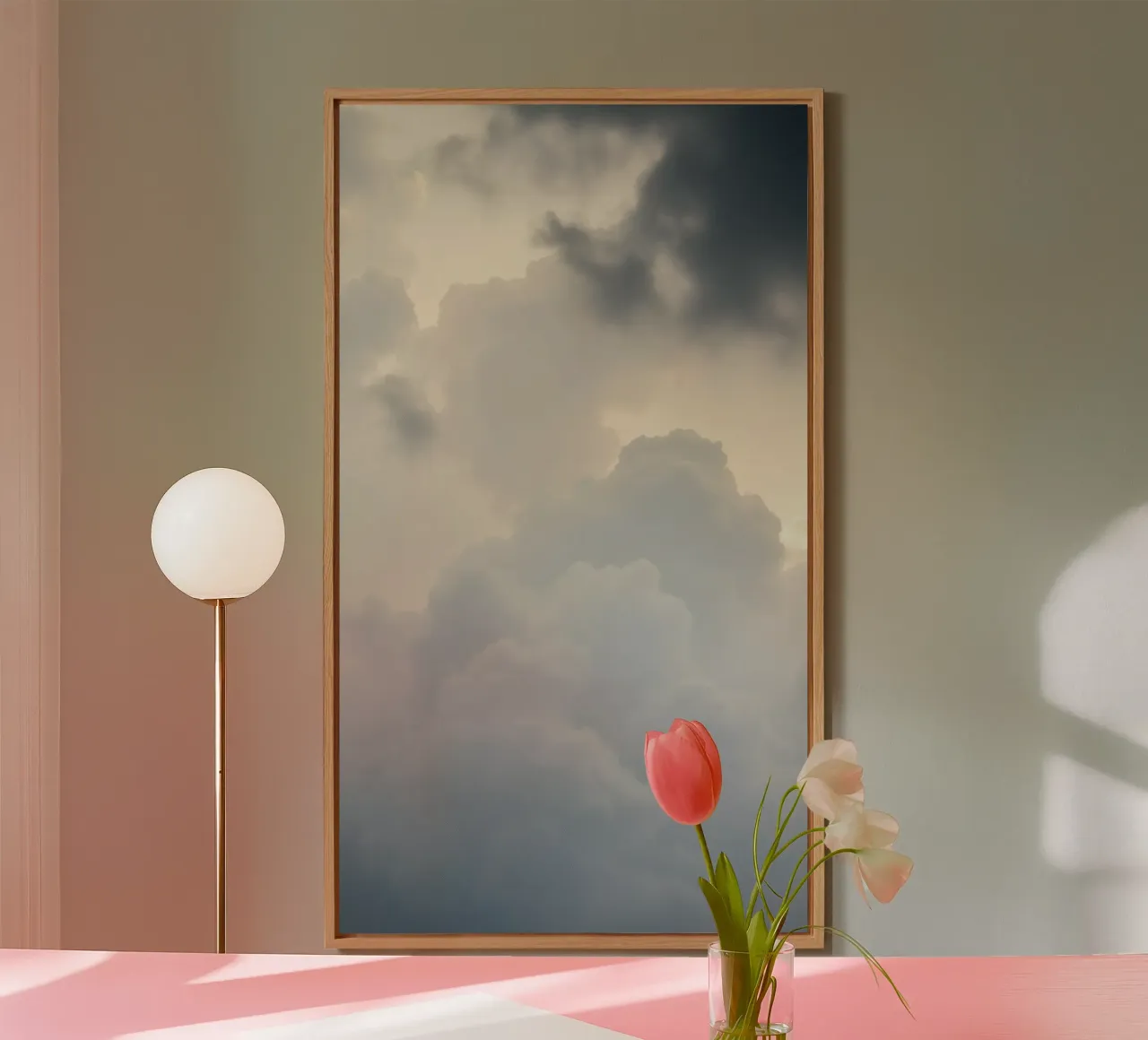Cielo pieno di nuvole soffici e tonalità chiare, calma e tranquillità alluminio dibond da DesignDoodle