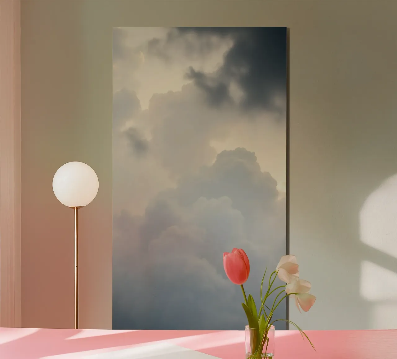 Cielo pieno di nuvole soffici e tonalità chiare, calma e tranquillità alluminio dibond da DesignDoodle