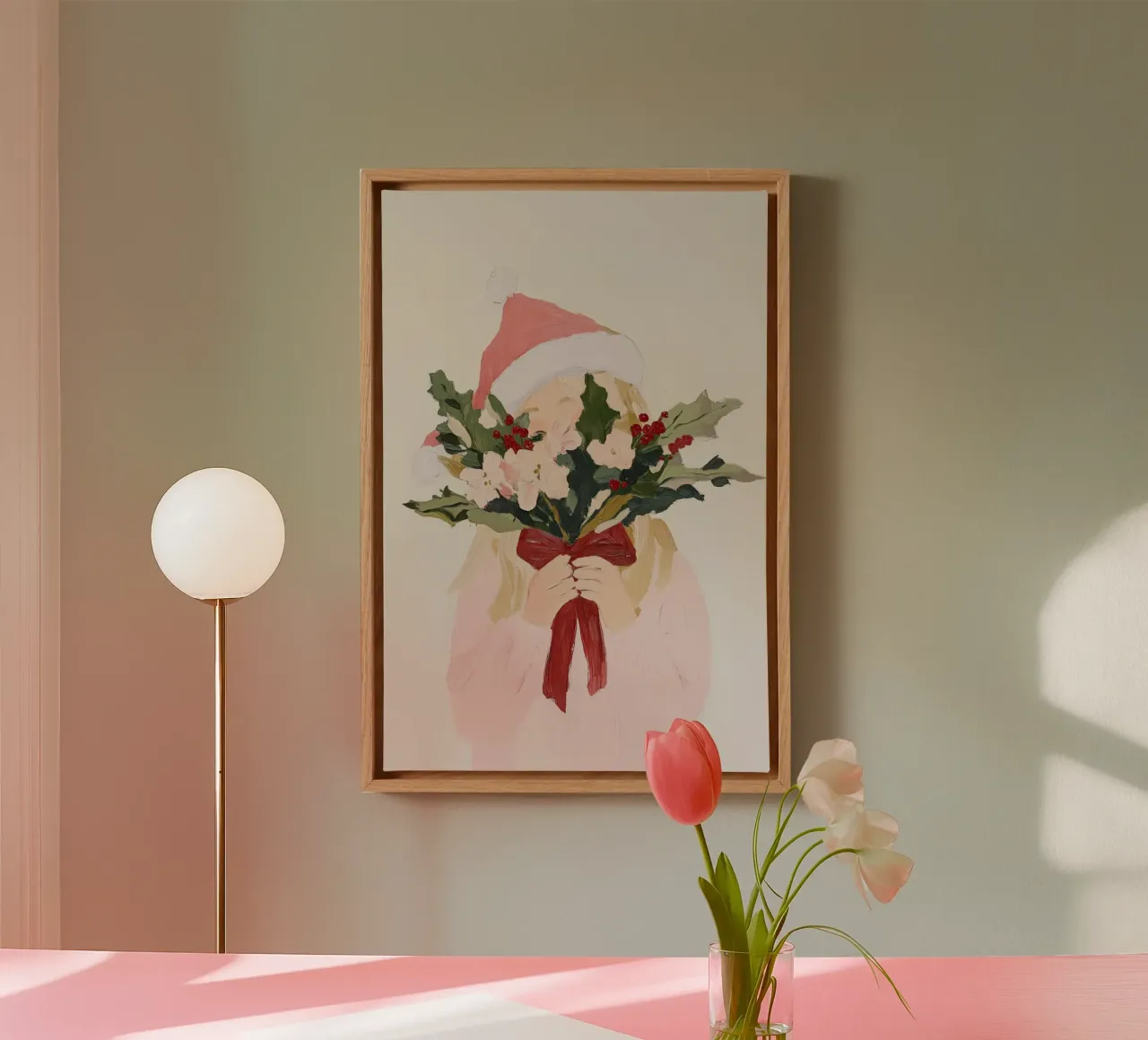 Schattige Bloemen Poster, Coquette Strik Print, Roze Abstracte Poster canvas met Baklijst van Little Lila