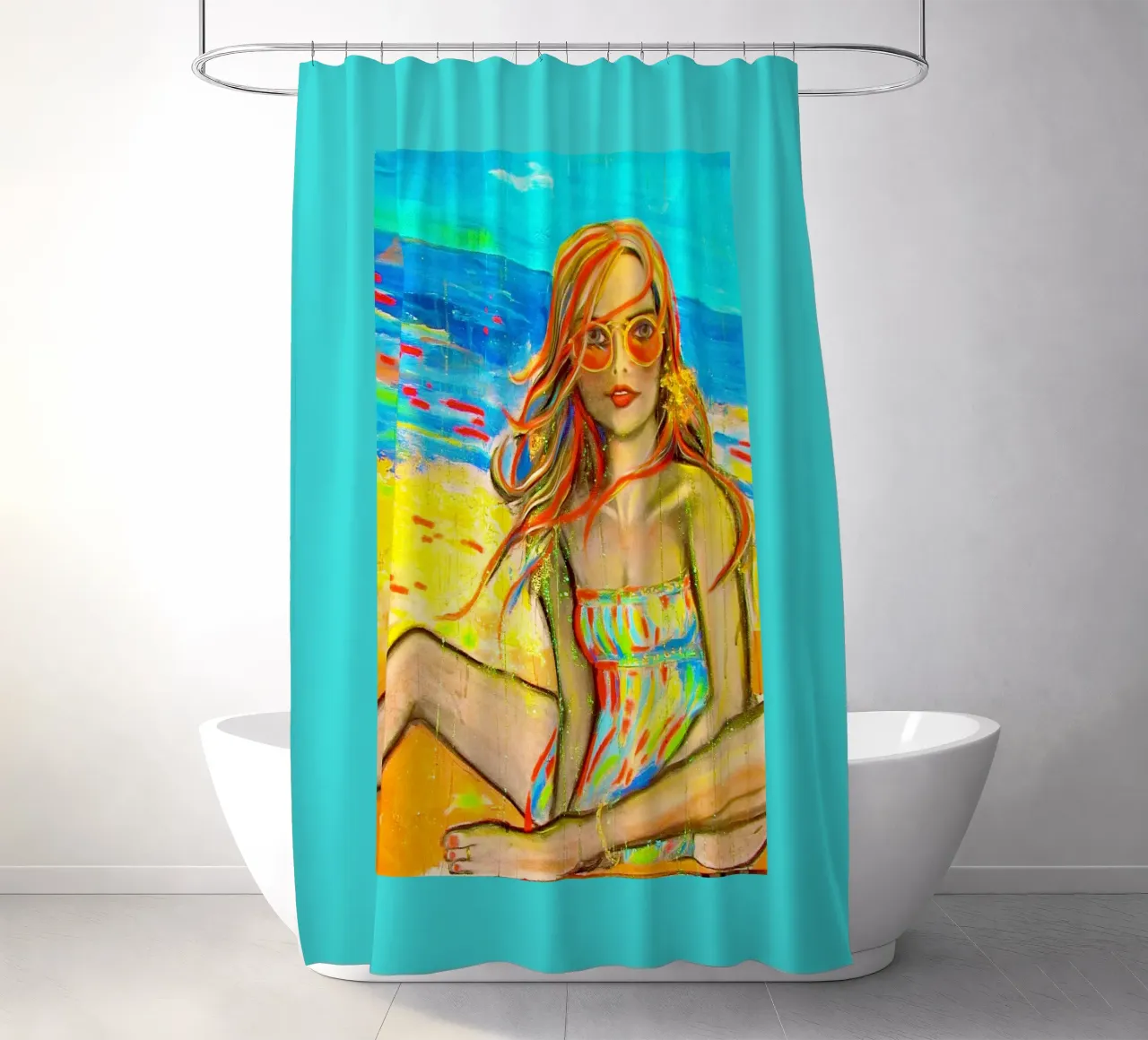 On the Beach shower curtain by Happy 😃 Art 🎨 by Christine Schnoell