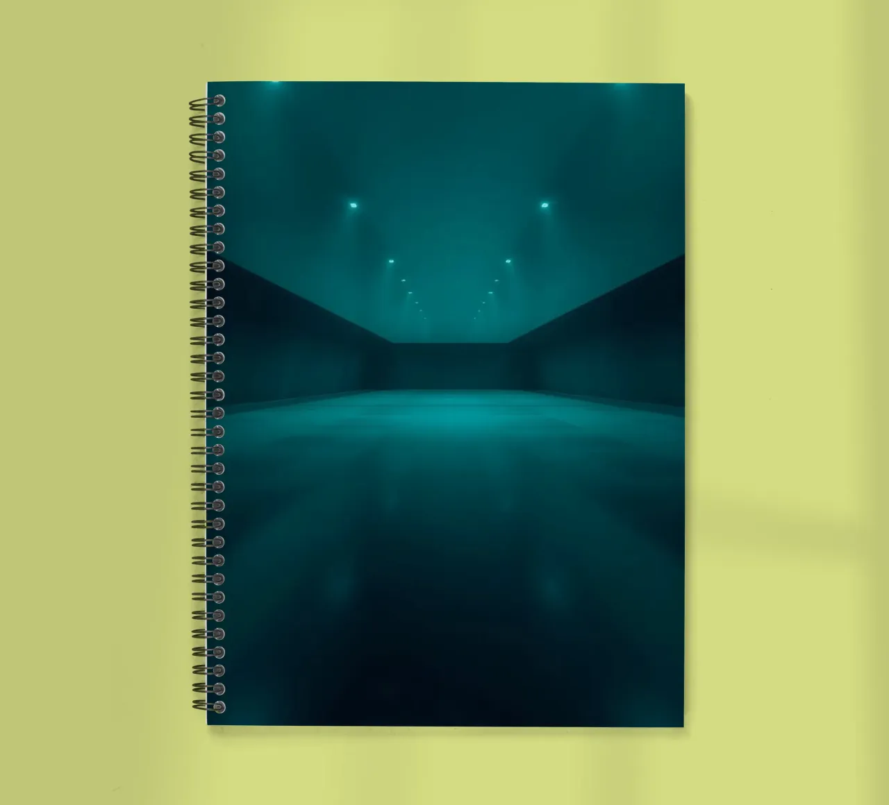 Vibrant abstract background featuring a tranquil space spiral notebook by DesignDoodle