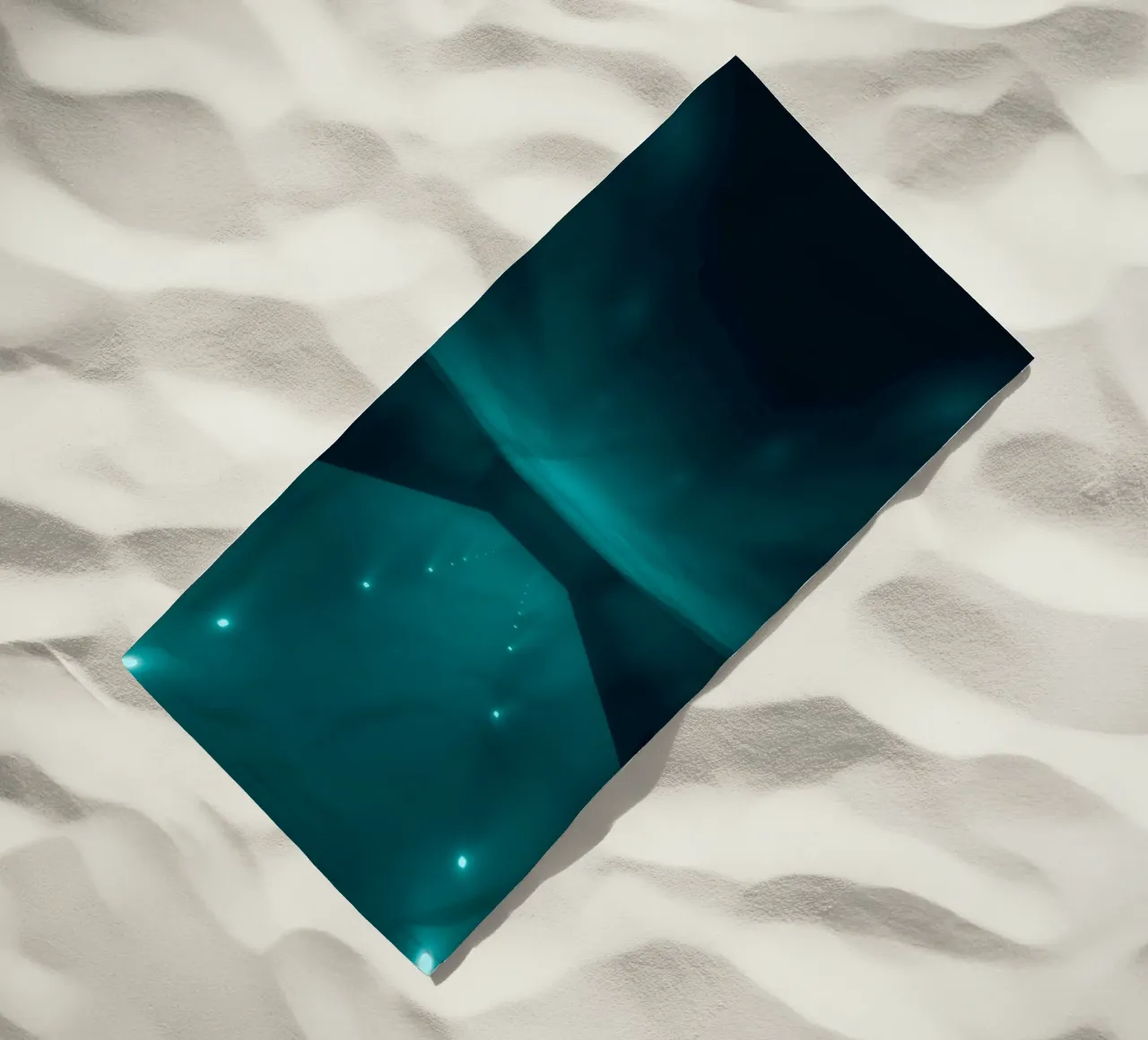 Vibrant abstract background featuring a tranquil space beach towel by DesignDoodle