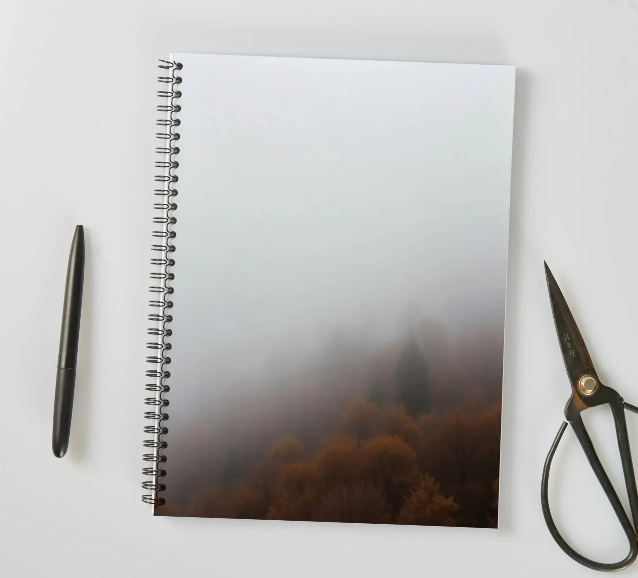 Misty forest landscape with autumn foliage spiral notebook by DesignDoodle