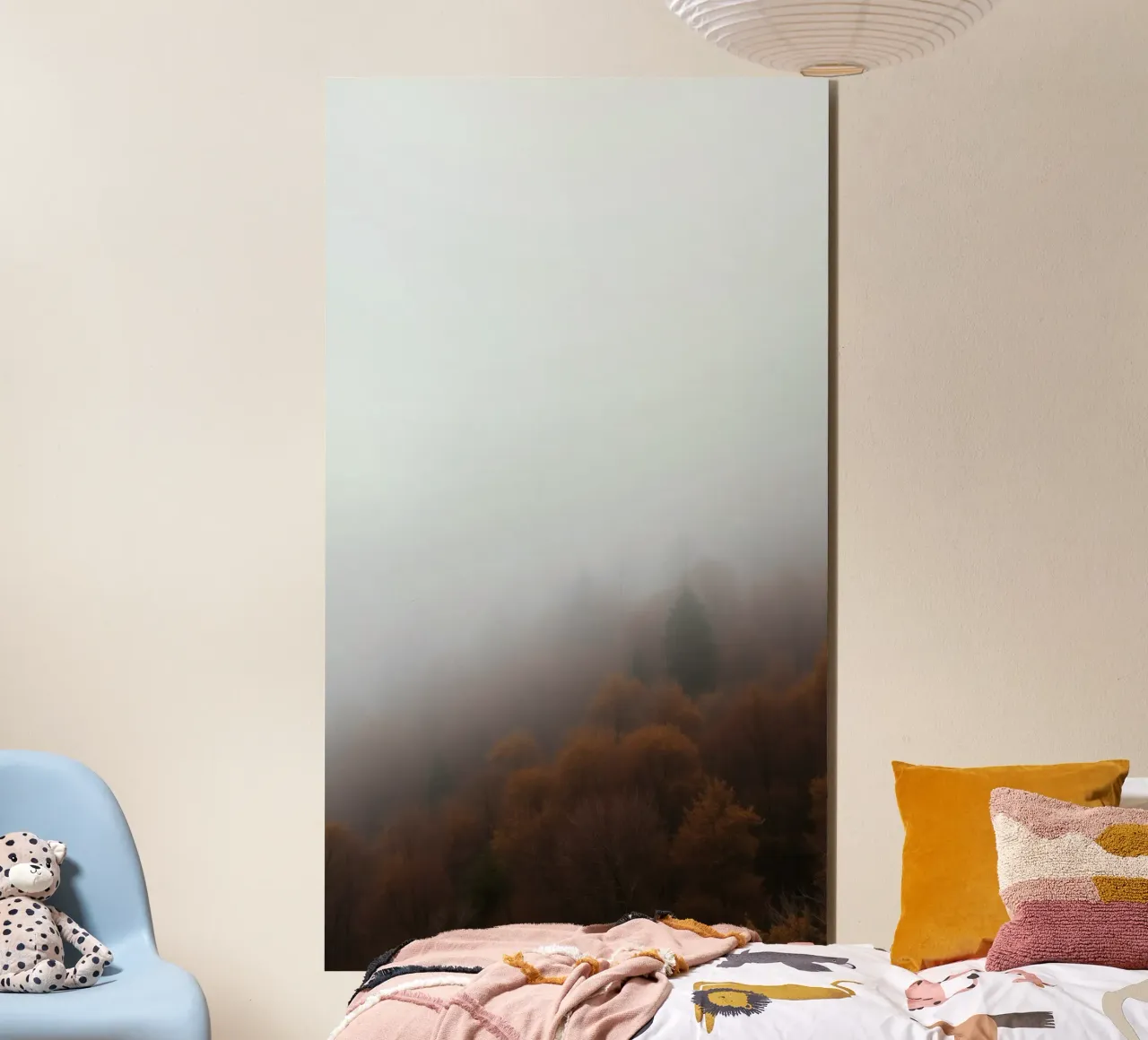Paesaggio forestale nebbioso con fogliame autunnale alluminio dibond da DesignDoodle