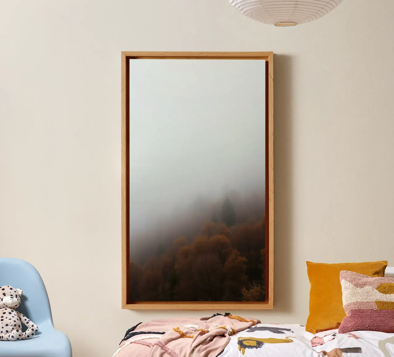 Paesaggio forestale nebbioso con fogliame autunnale tela con Cornice a cassetta da DesignDoodle
