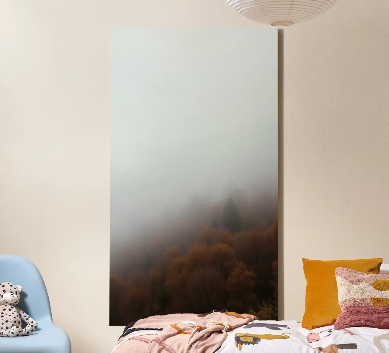 Paesaggio forestale nebbioso con fogliame autunnale tela con Cornice a cassetta da DesignDoodle