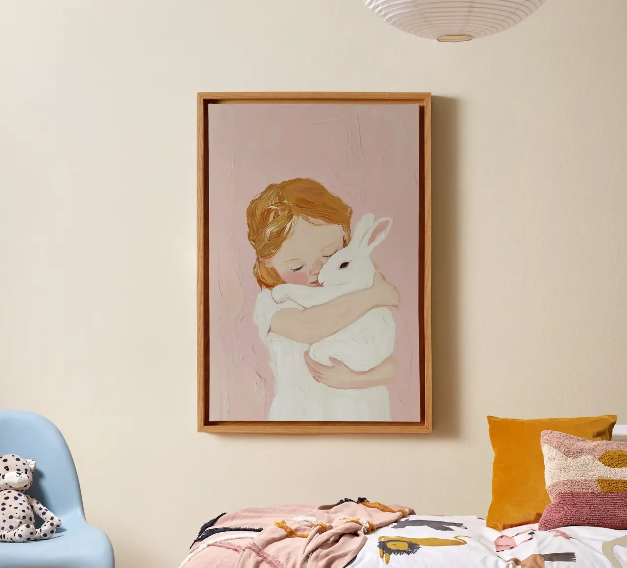 Bunny Playroom Print, kinderkamer muurkunst, moderne roze kunst canvas met Baklijst van Little Lila
