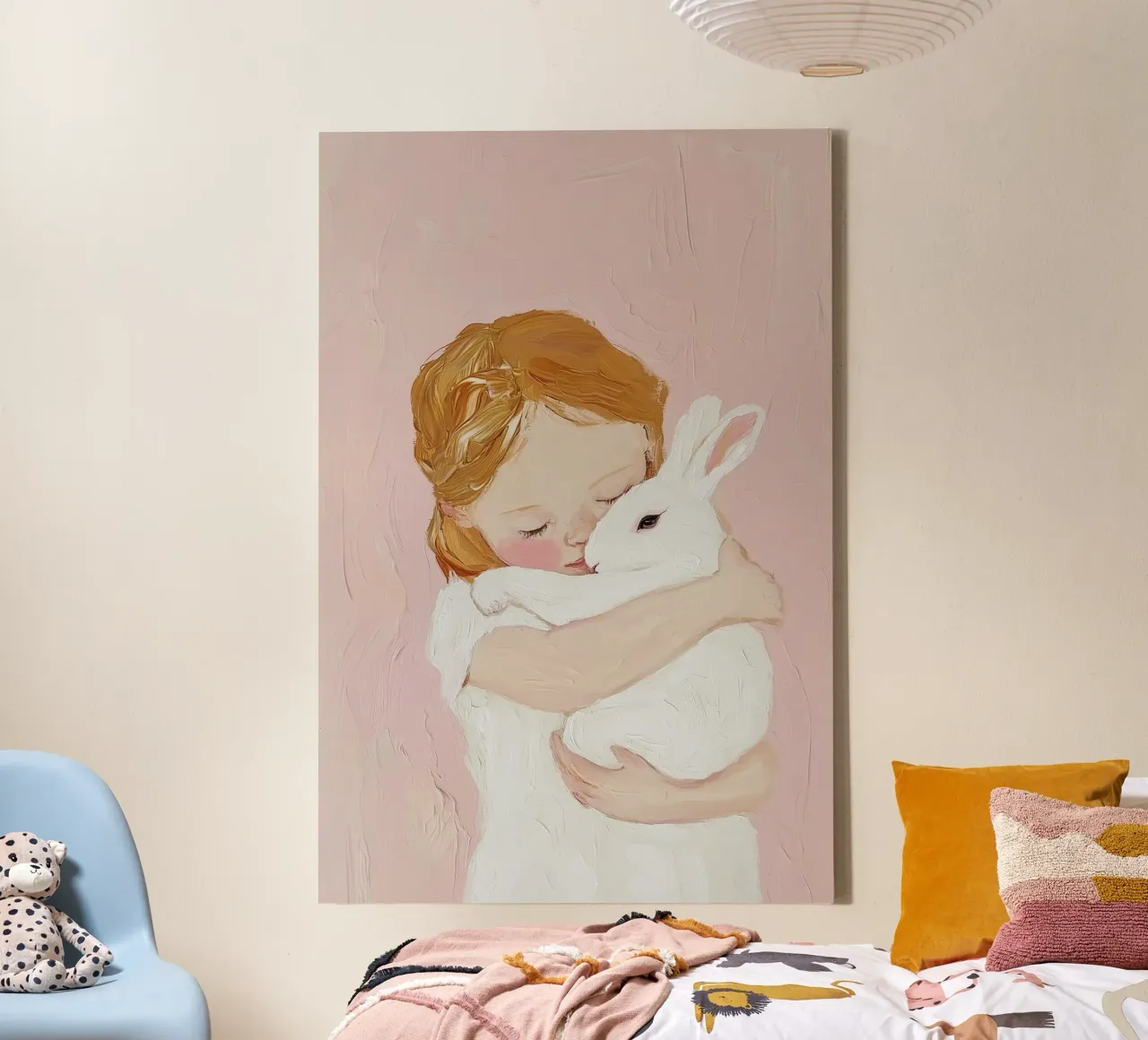 Bunny Playroom Print, kinderkamer muurkunst, moderne roze kunst canvas met Baklijst van Little Lila