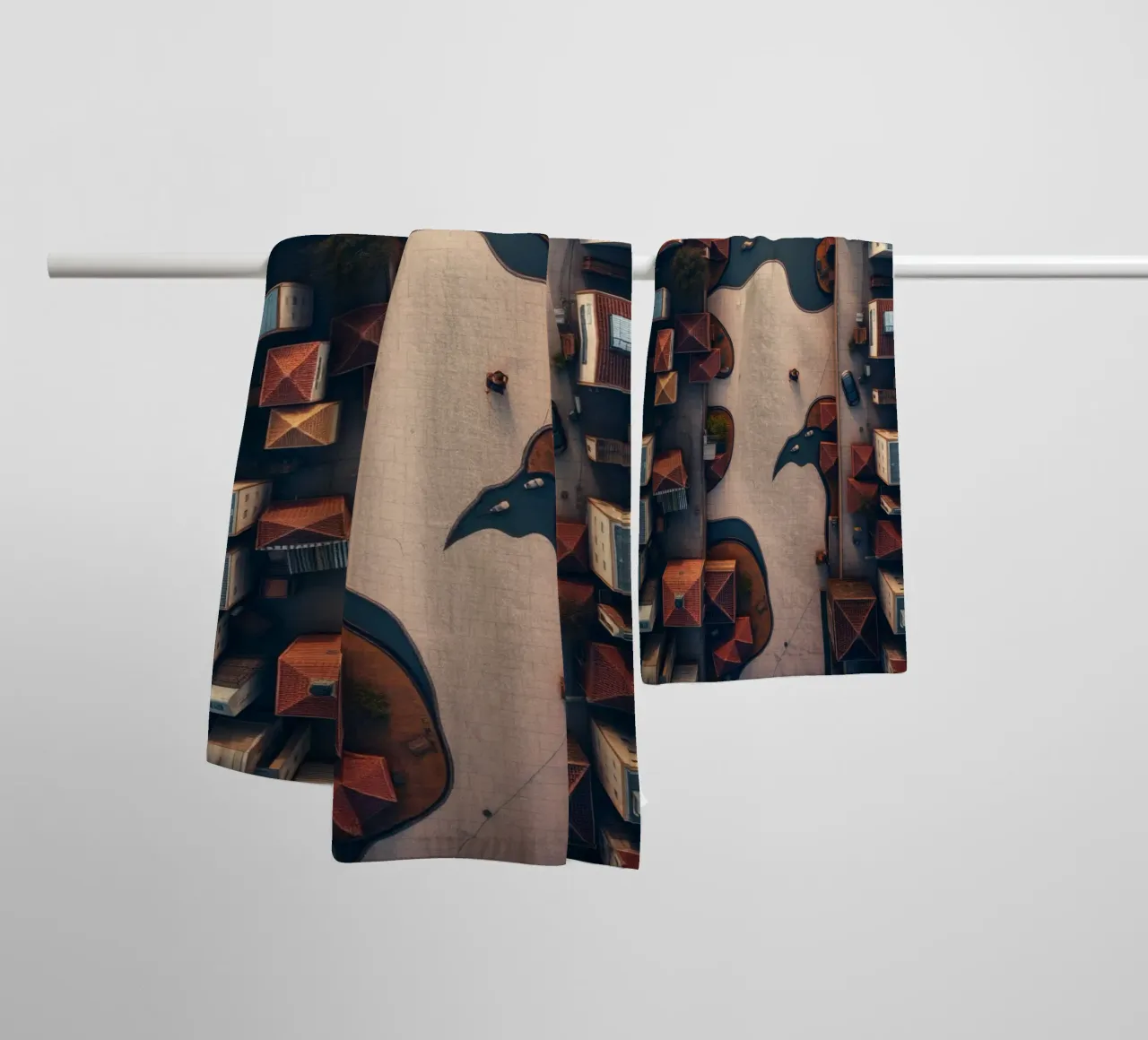 Unique aerial view of neighborhood with winding pathway towel by DesignDoodle