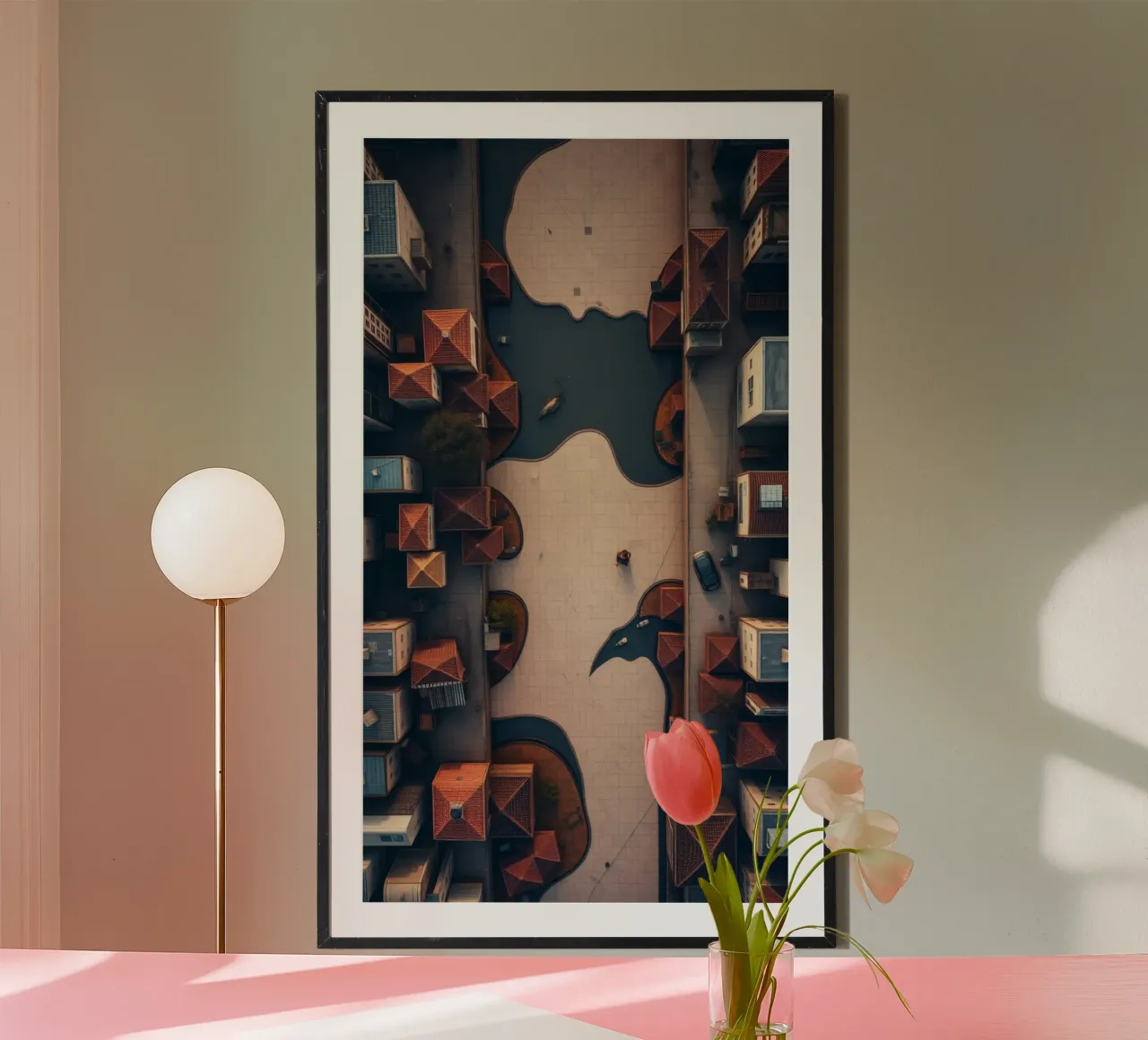 Unique aerial view of neighborhood with winding pathway poster by DesignDoodle