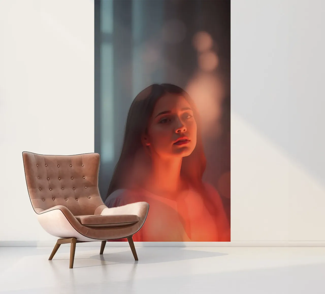 Betoverend portret van een jonge vrouw die oplicht in een droom fotobehang van DesignDoodle