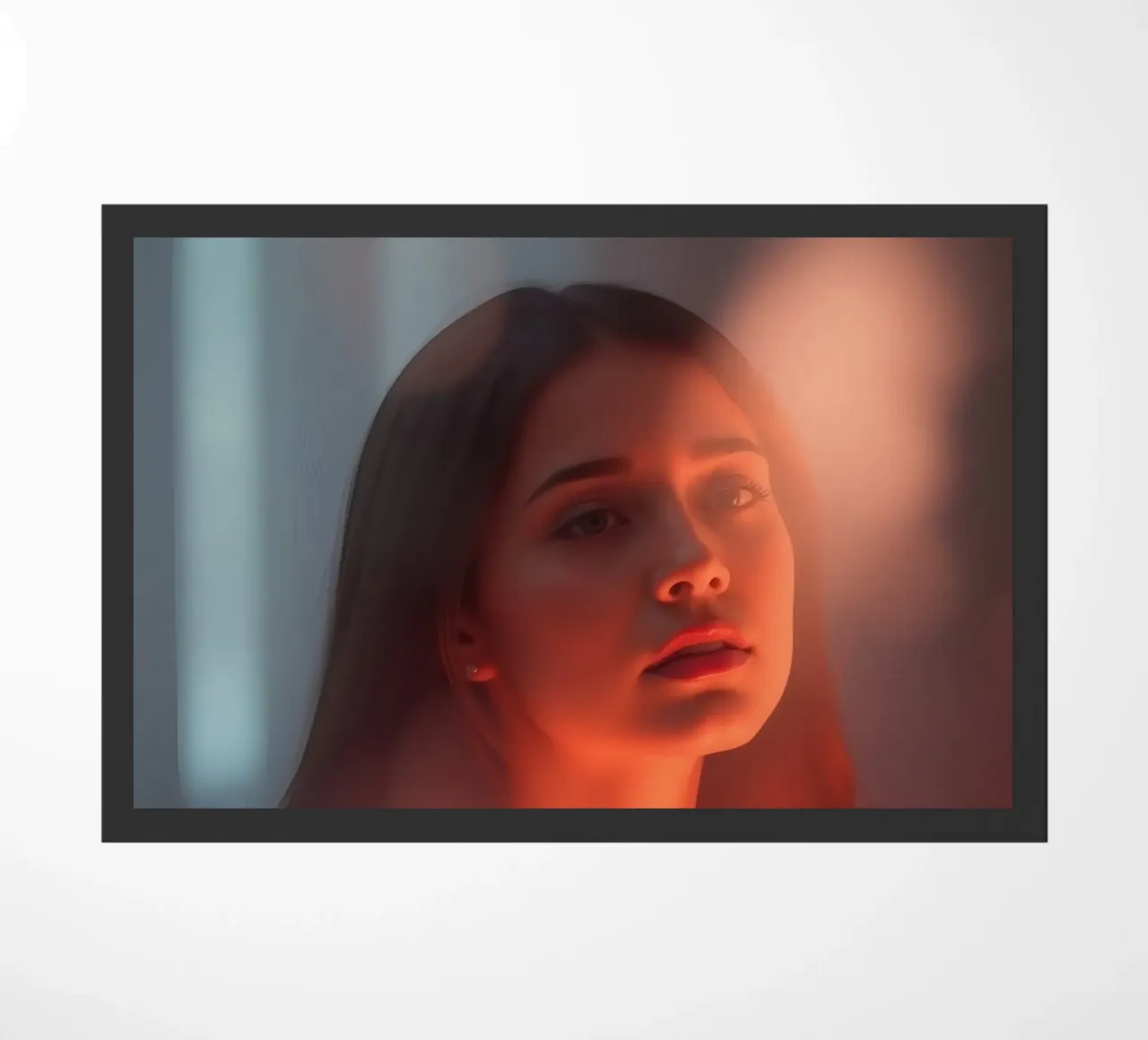 Portrait captivant d'une jeune femme illuminée par un rêve paillasson de DesignDoodle