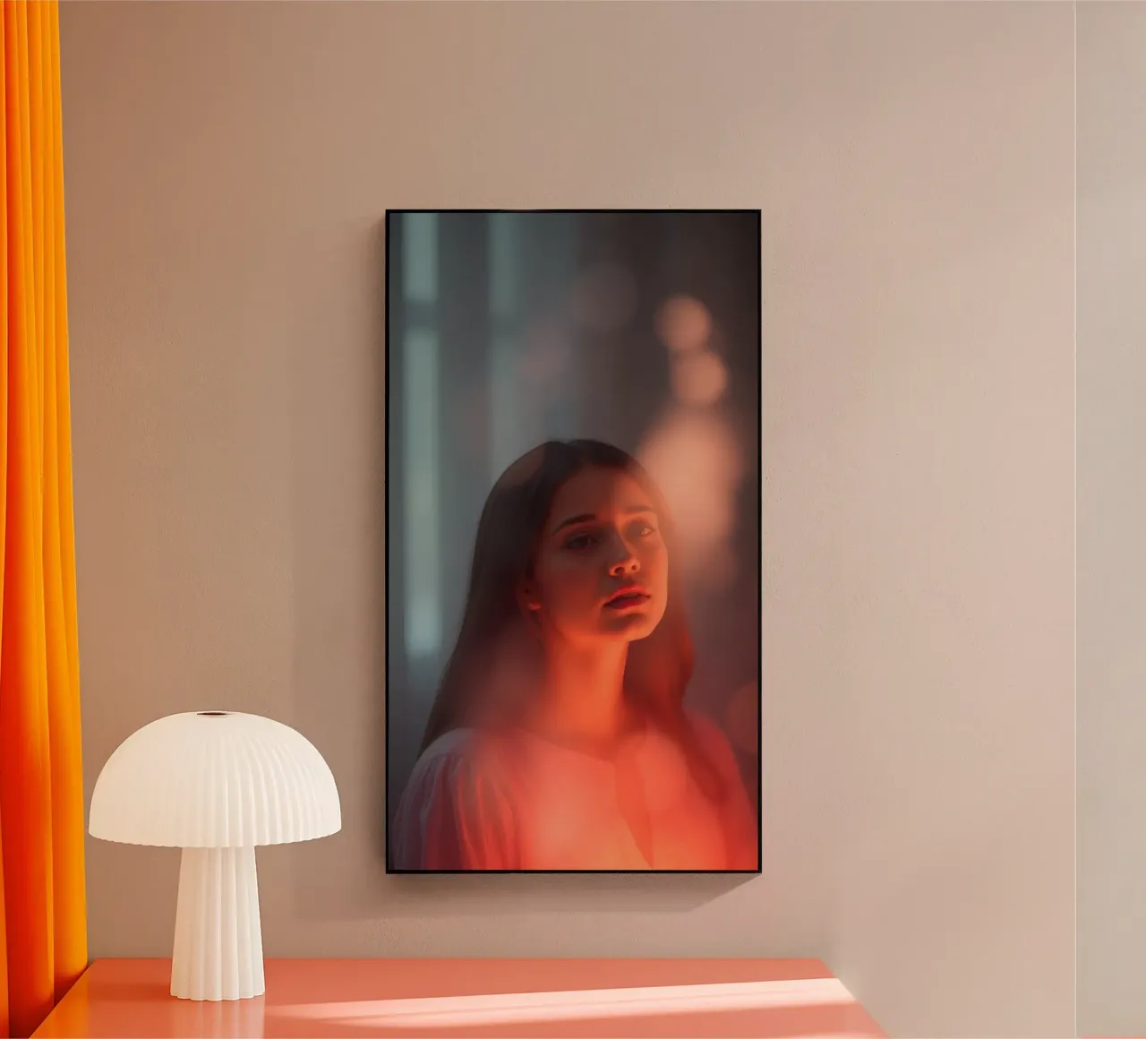 Fesselndes Porträt einer jungen Frau, die im Traum erleuchtet wird Acryl-Glas von DesignDoodle