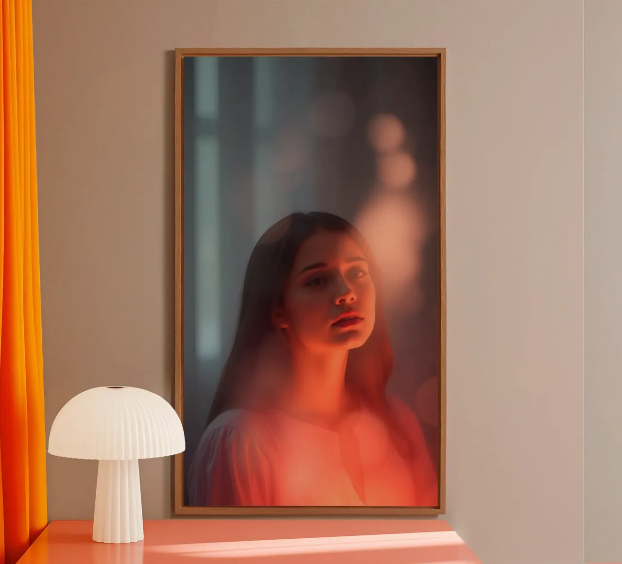 Captivating portrait of a young woman illuminated in a dream alu-dibond by DesignDoodle