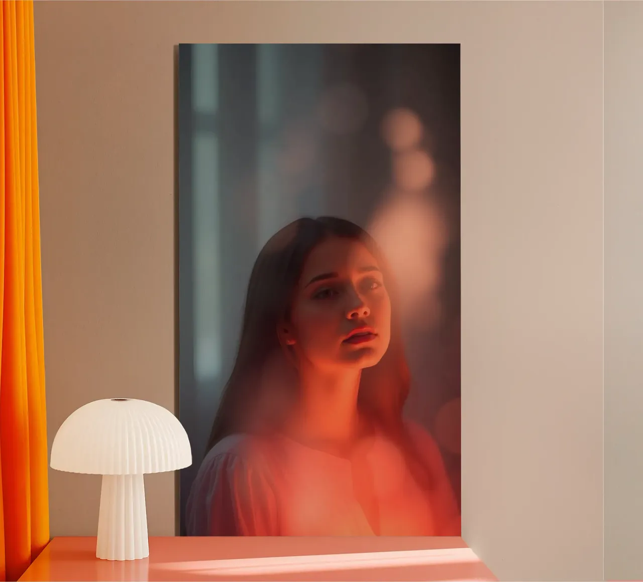 Captivating portrait of a young woman illuminated in a dream alu-dibond by DesignDoodle