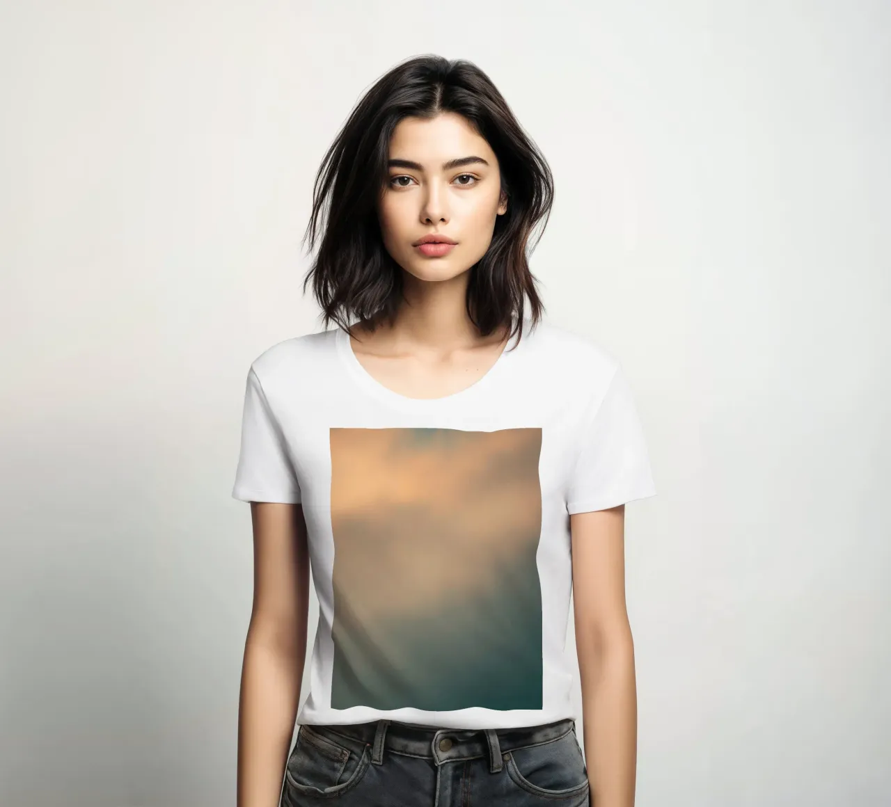 Soft abstract cloud pattern creating a tranquil women's fitted t-shirt by DesignDoodle