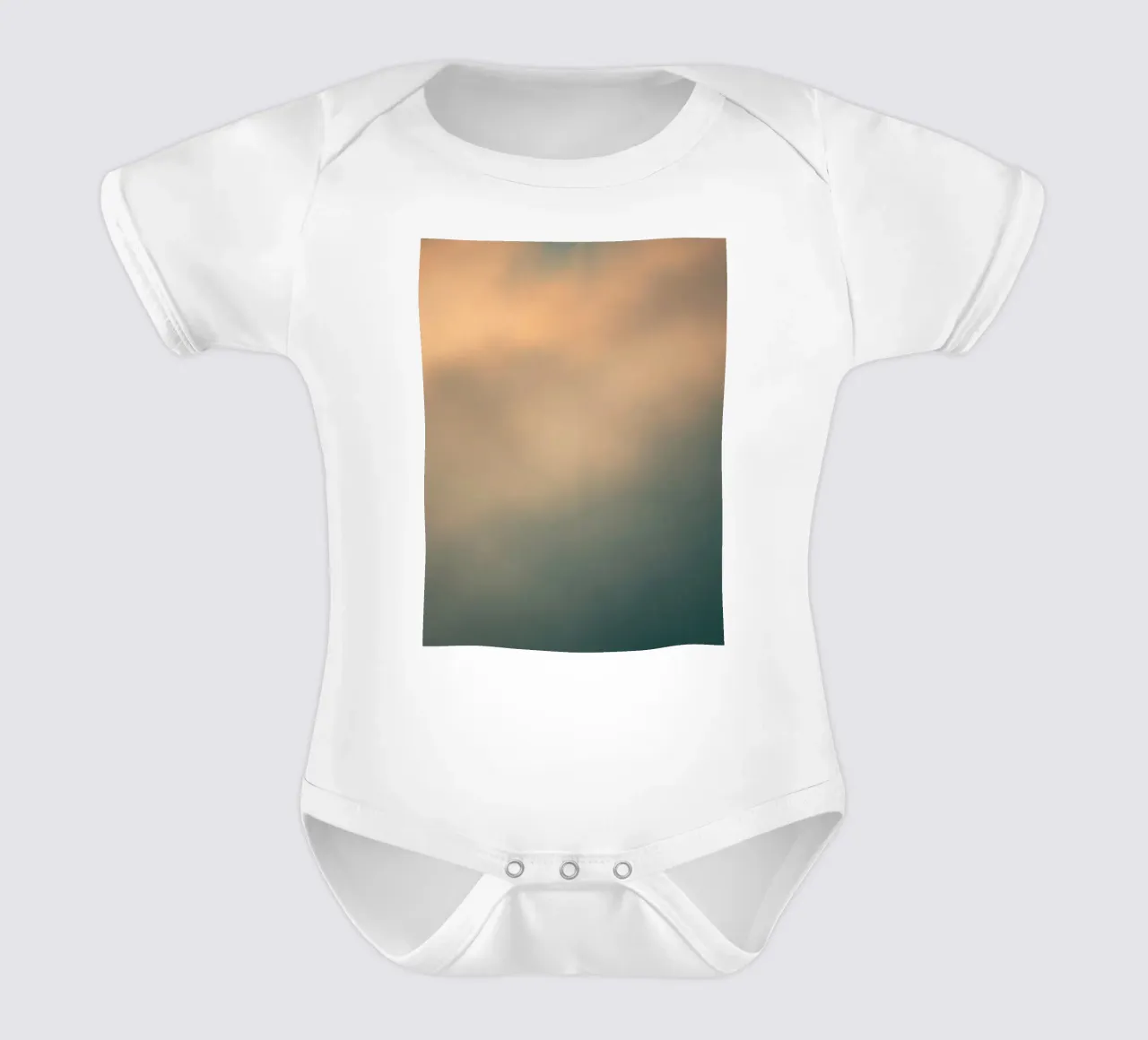 Soft abstract cloud pattern creating a tranquil short-sleeve baby romper by DesignDoodle