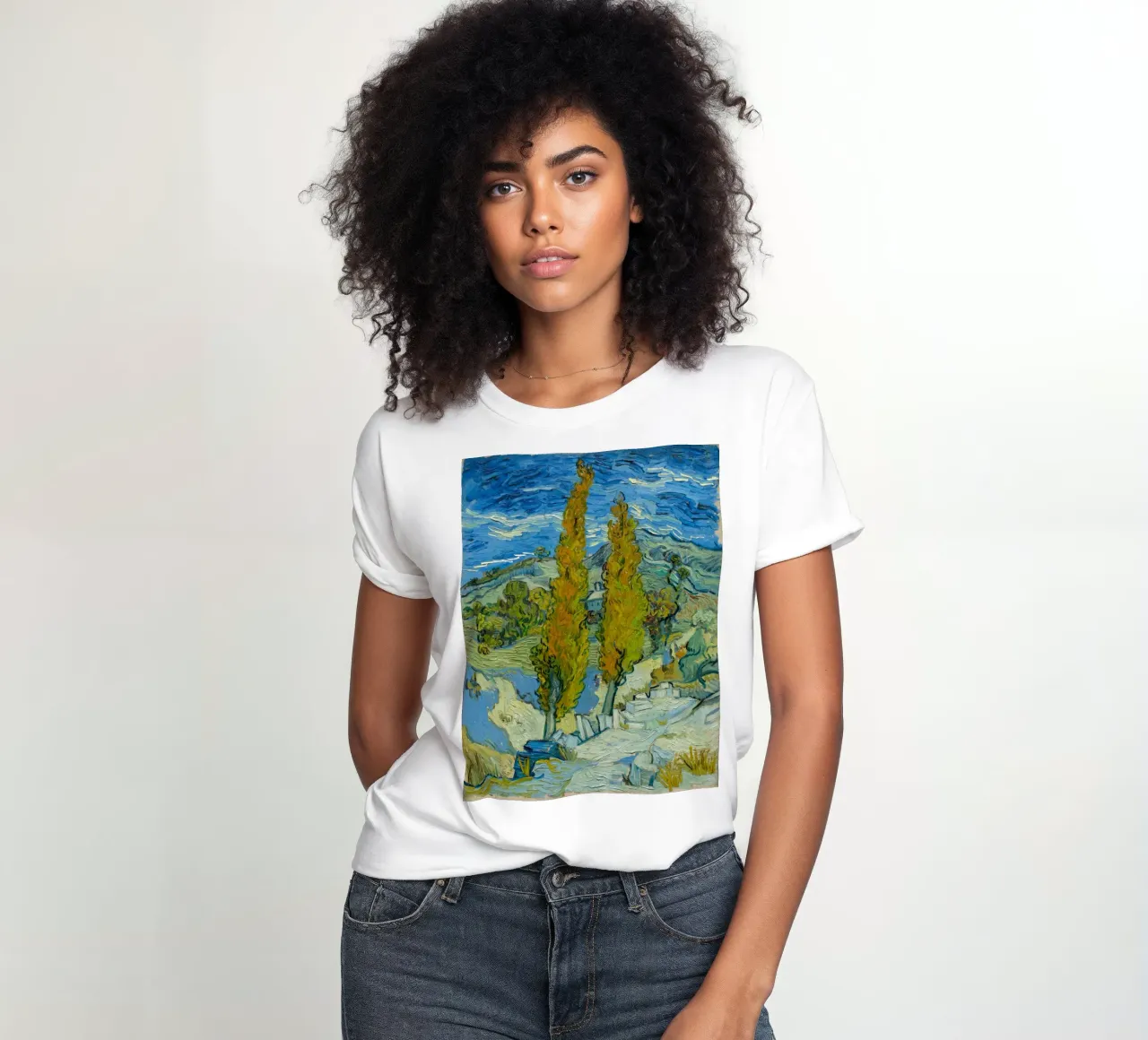 Vincent van Gogh - Two Poplars on a Hill women's fitted t-shirt by Timeless Artworks