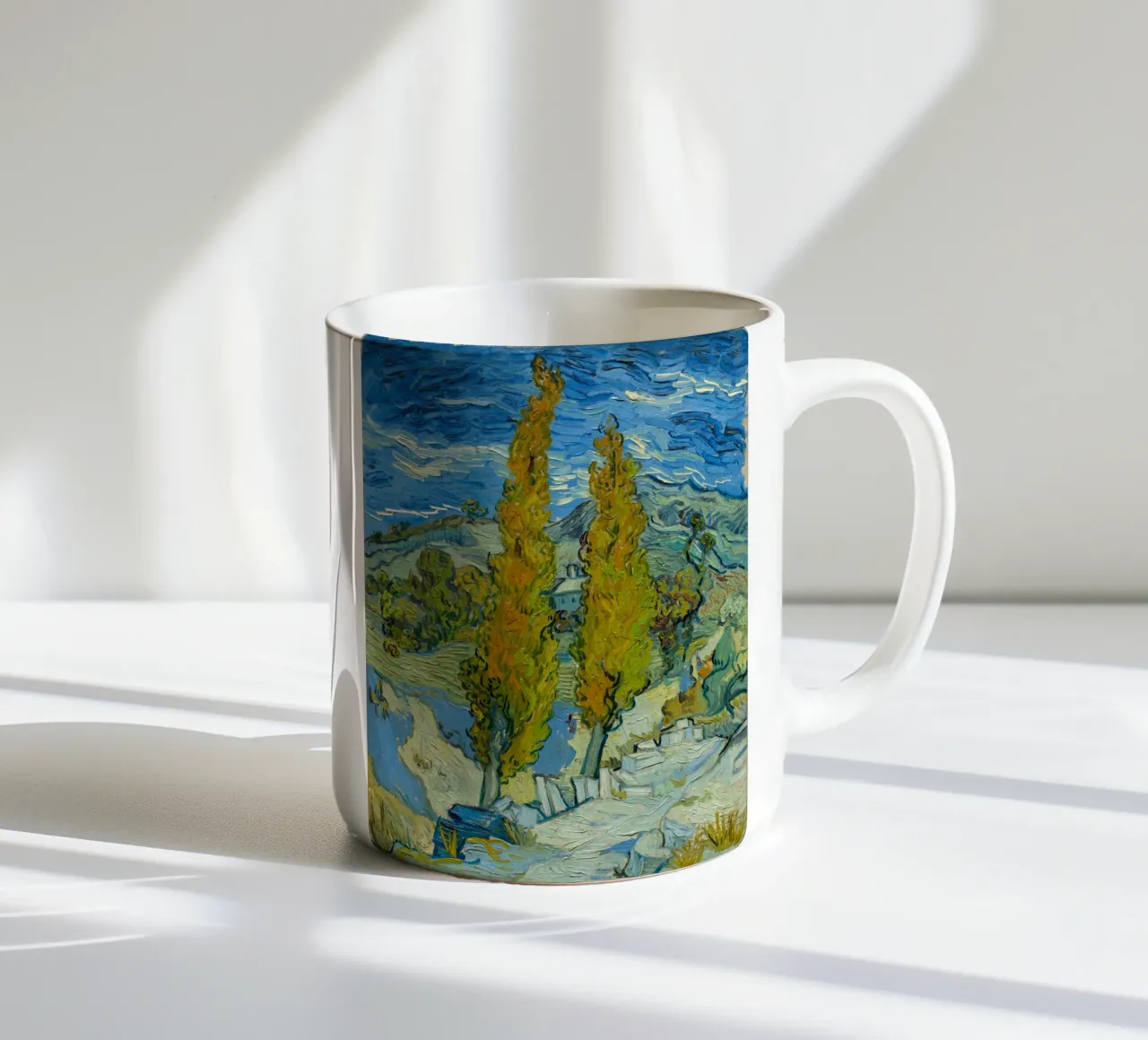 Vincent van Gogh - Due pioppi sulla collina tazza in ceramica da Timeless Artworks