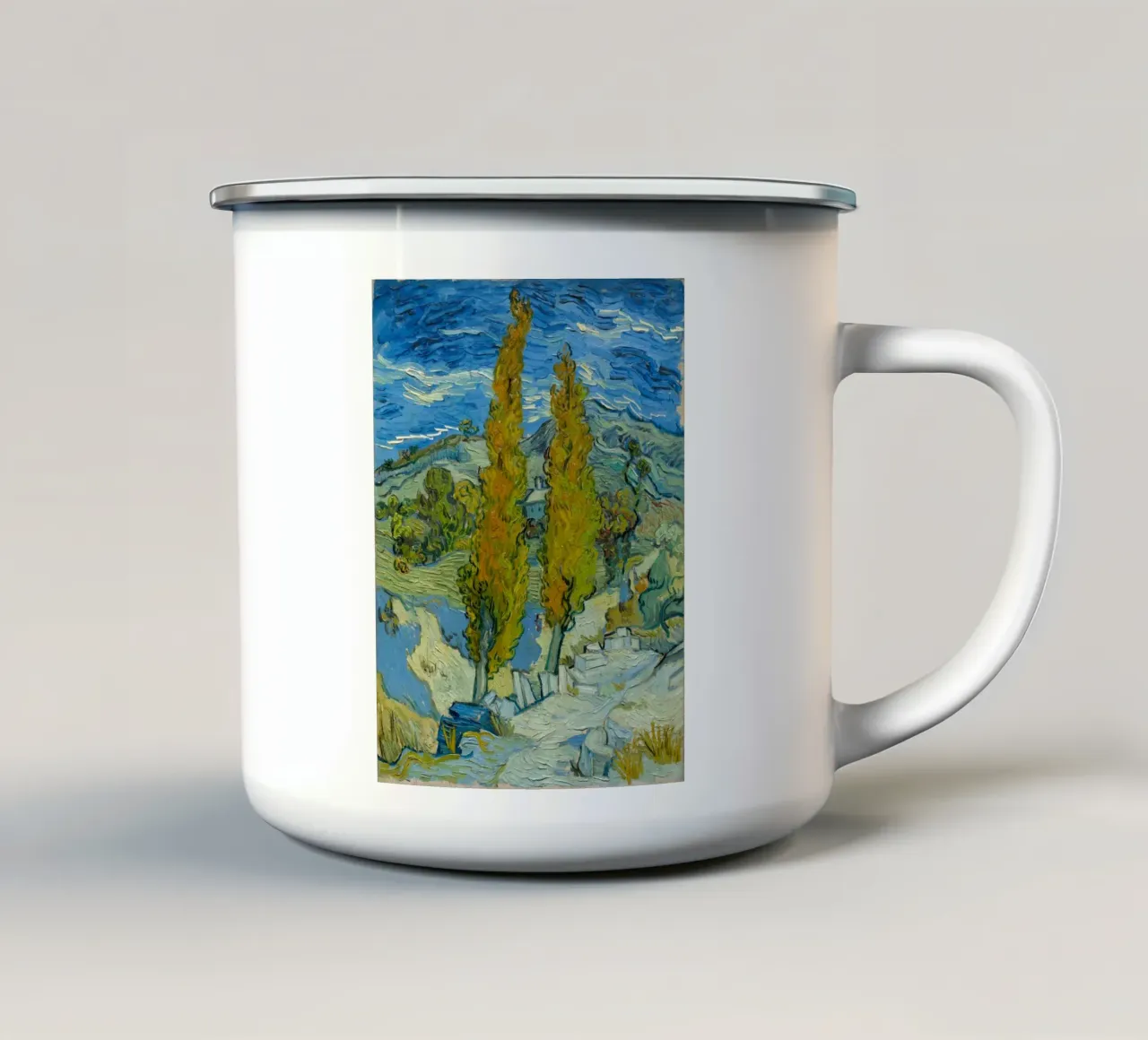 Vincent van Gogh - Due pioppi sulla collina tazza in smalto da Timeless Artworks
