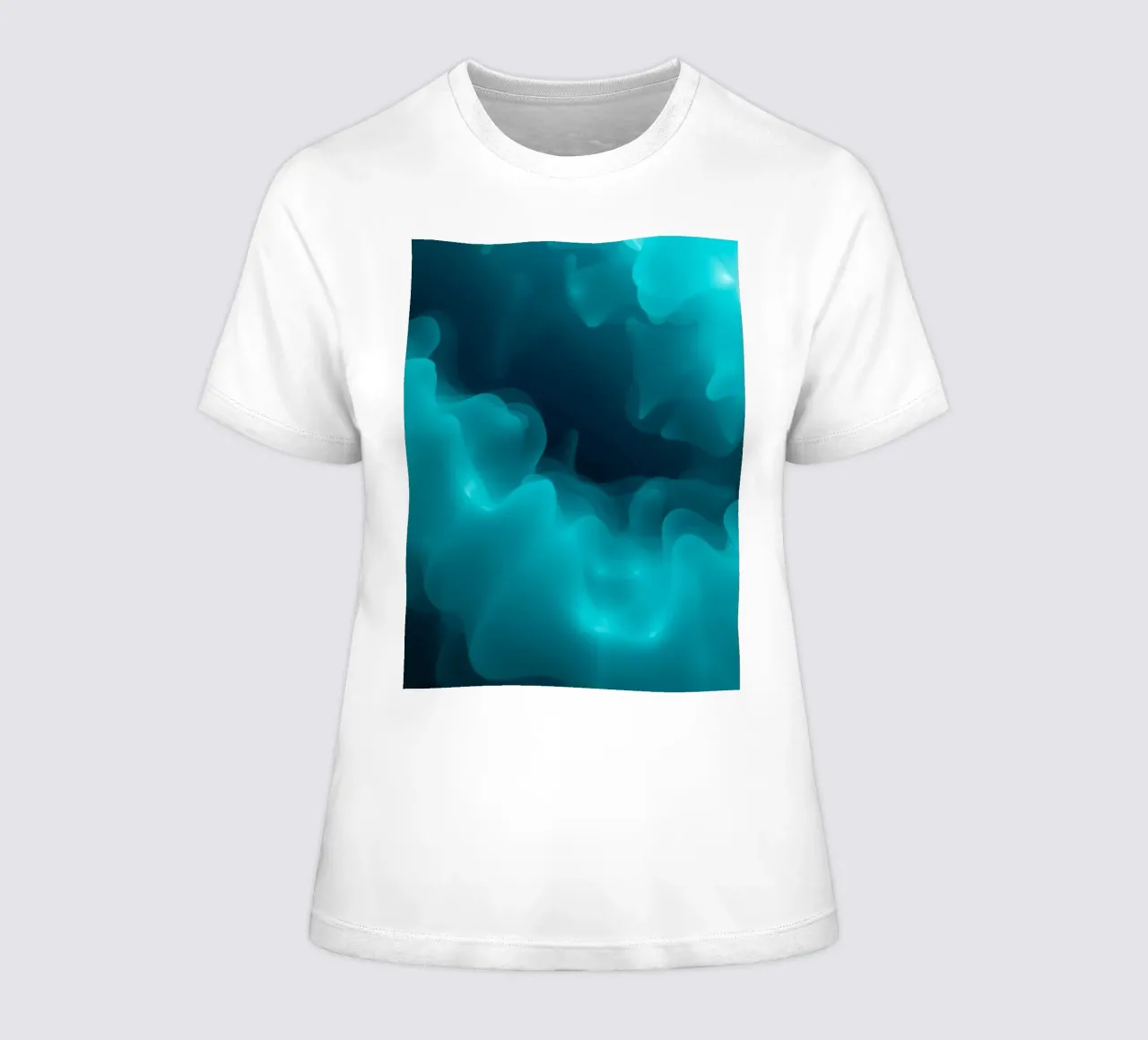 Abstract turquoise waves create calming wallpaper backgroud women's fitted t-shirt by DesignDoodle