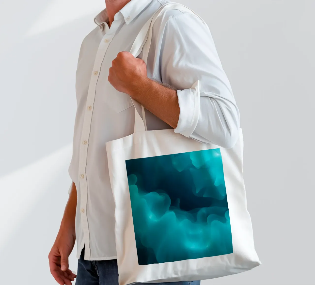 Abstract turquoise waves create calming wallpaper backgroud tote bag by DesignDoodle