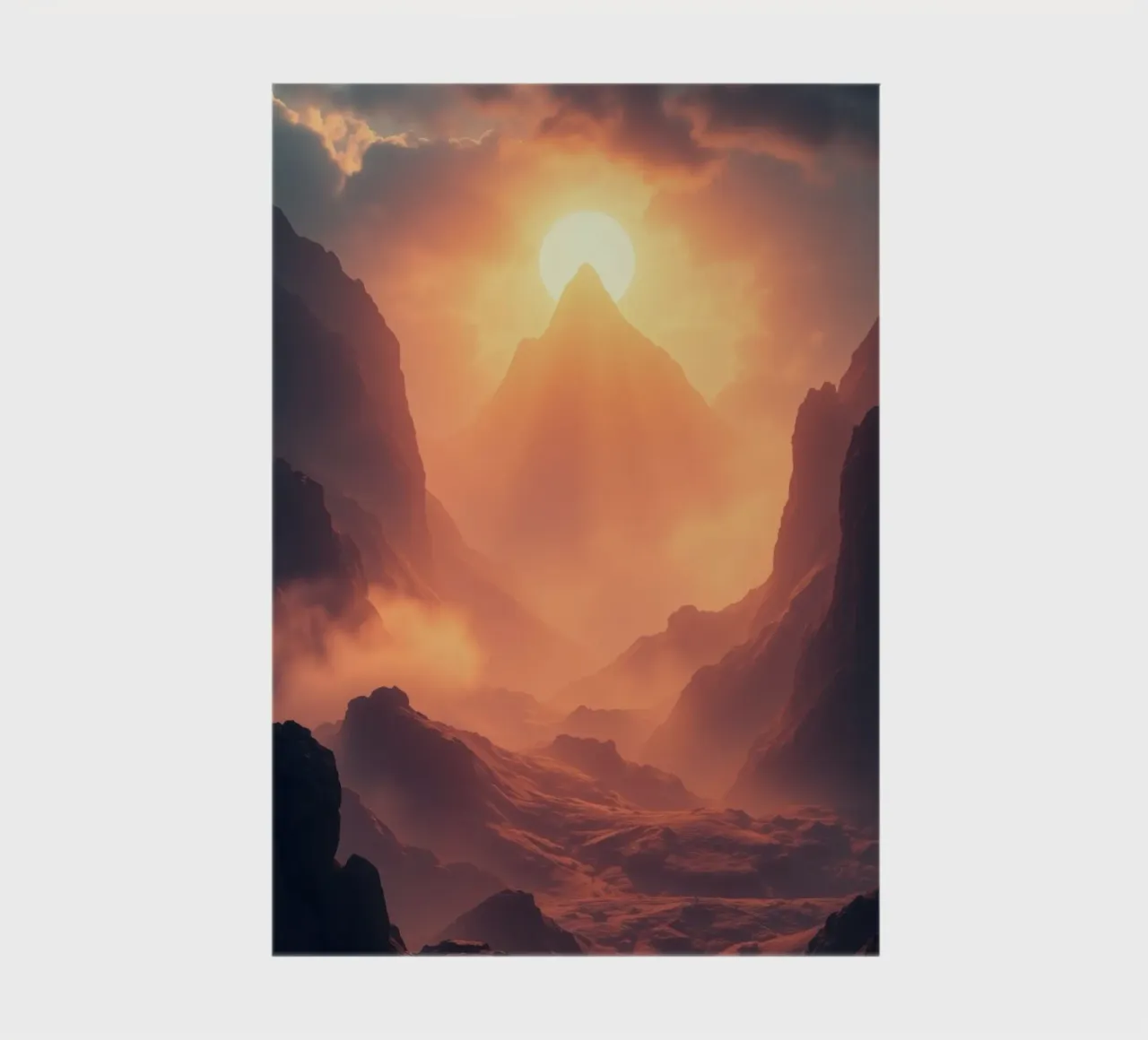 Coucher de soleil à couper le souffle sur des montagnes majestueuses dans une douce brume carnet de notes de DesignDoodle